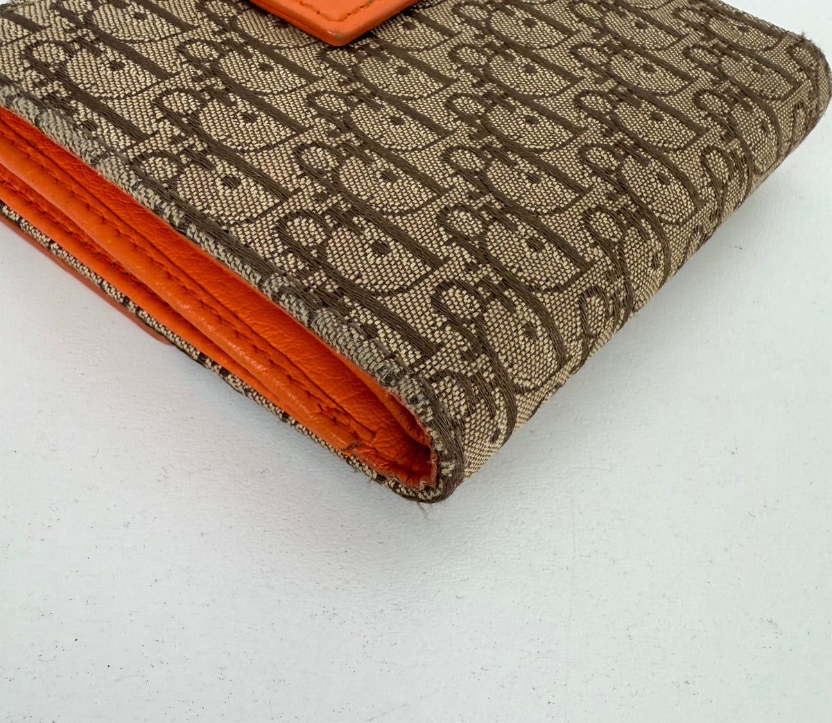 Christian Dior Brown and Orange Diorissimo Canvas Compact Wallet K1