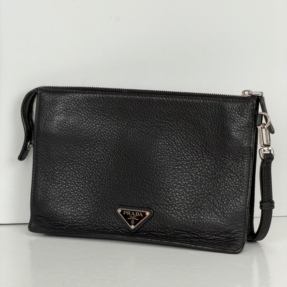 PRADA Vitello City Clutch Bag in Black Vitello Leather YS14