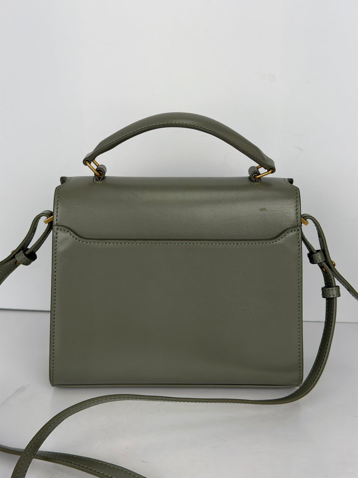 Saint Laurent Cassandra Mini Top Handle Bag in Sage Green Leather YS04
