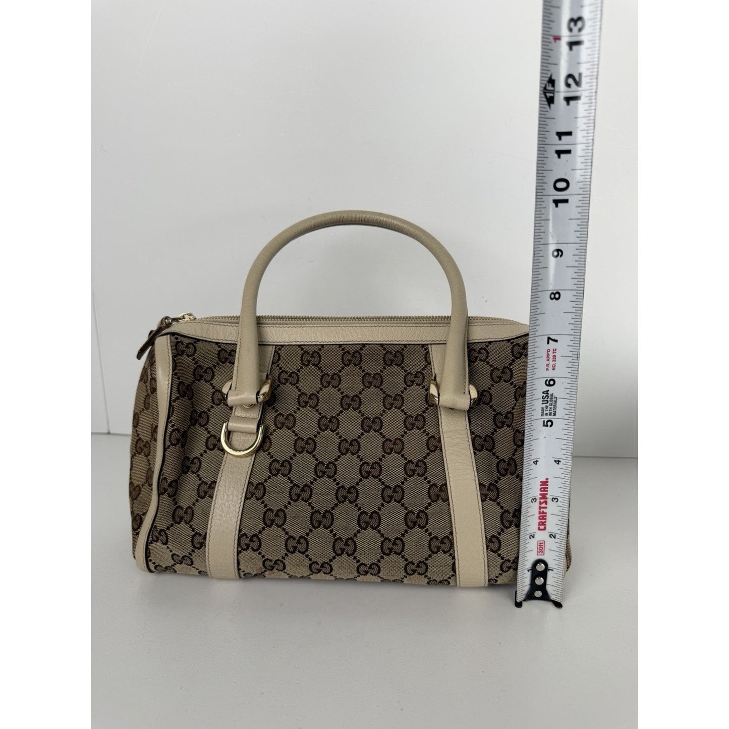 Gucci Abbey Boston Shoulder Bag Small Vintage in Brown GG Monogram Canvas S05