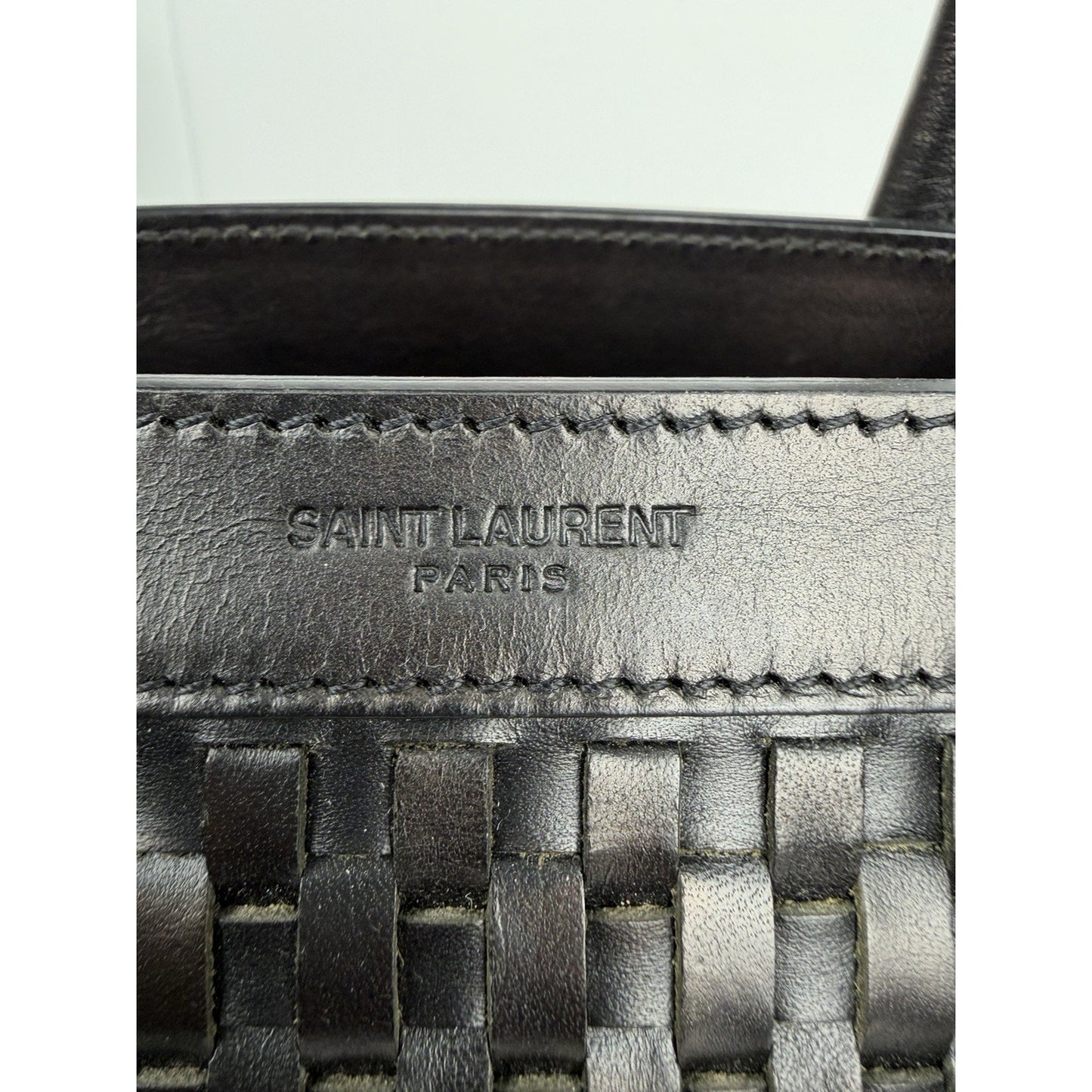 Saint Laurent Woven Sac de Jour Top Handle Bag Small in Black Leather S