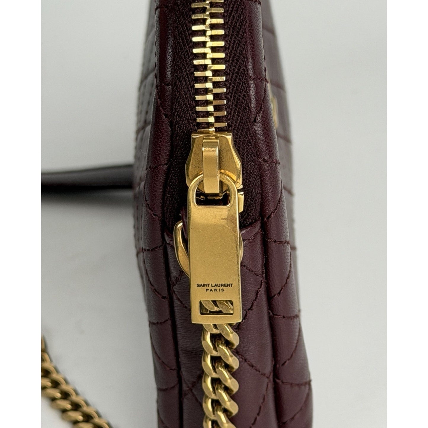 Saint Laurent Gaby Mini Bag Diamond-Quilted Leather Crossbody in Burgundy S07