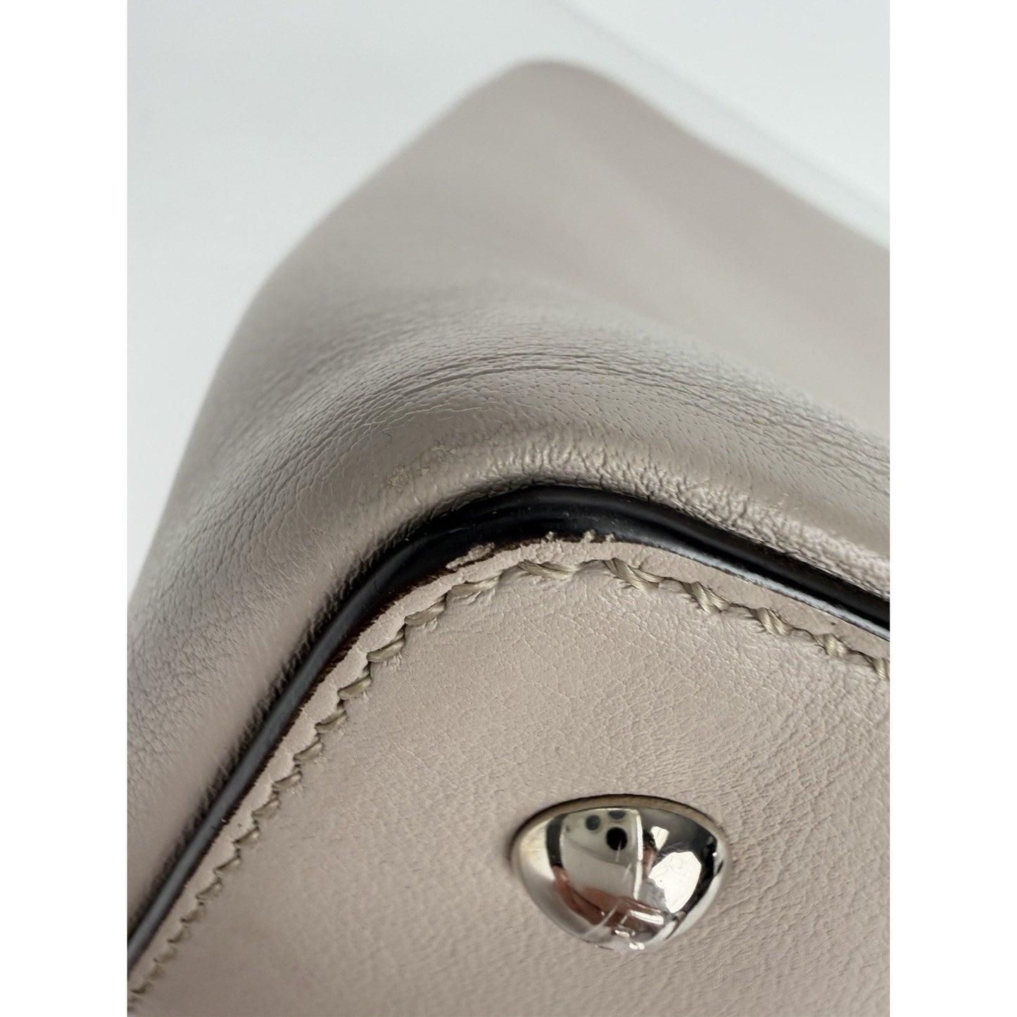 Fendi Petite 2Jours Tote Bag Neutral Gray Leather & Orange Leather Lining S