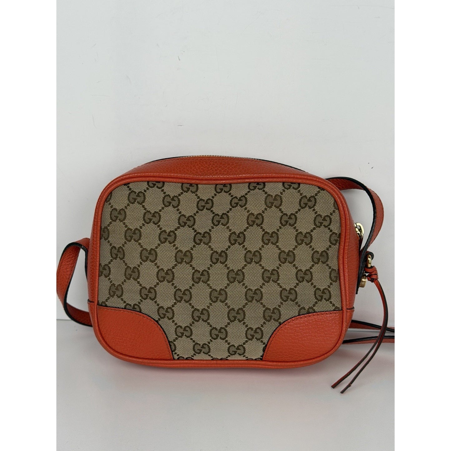 Gucci Bree Camera Bag Beige&Ebony GG Monogram Canvas & Orange leather Trim S11