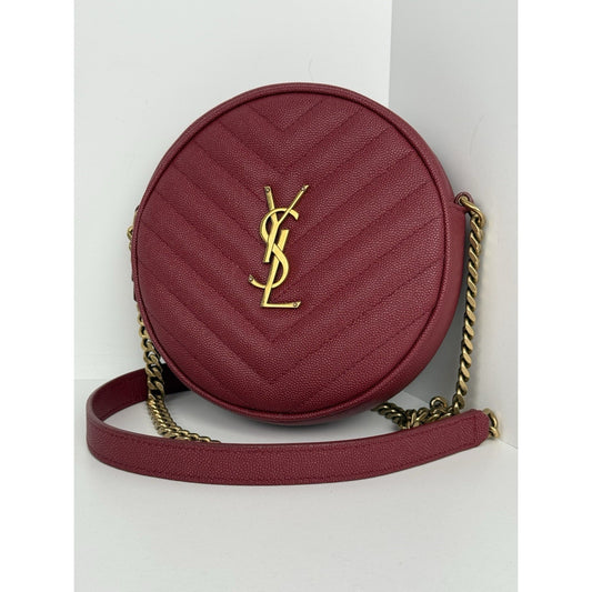 Saint Laurent Monogram Round Bag Burgundy with Gold Hardware