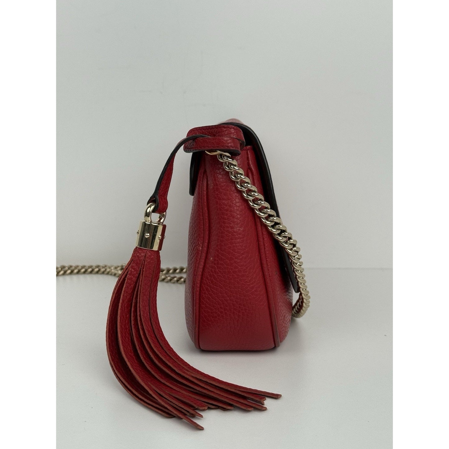 Gucci Soho Red Leather Medium Crossbody Bag with Chain Strap