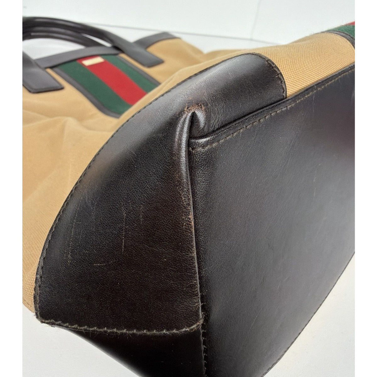 Gucci Web Canvas Vertical Tote Bag in Beige Vintage S-06