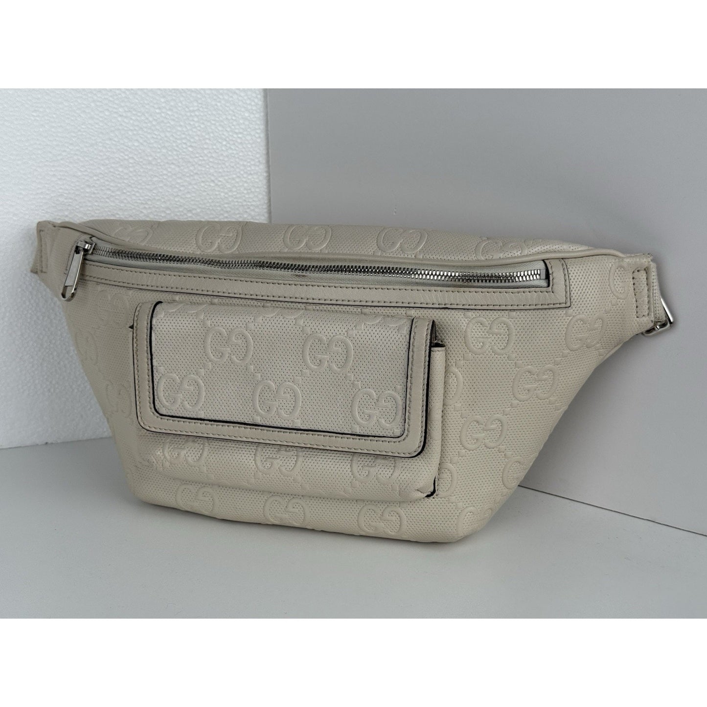 GUCCI GG Tennis Embossed Pocket Belt Bag Cream