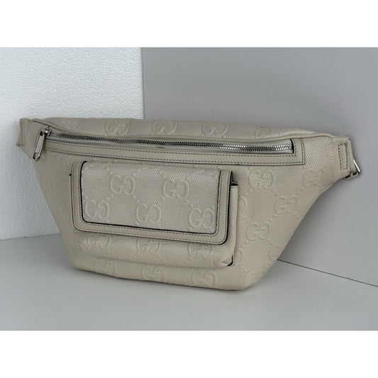 GUCCI GG Tennis Embossed Pocket Belt Bag Cream