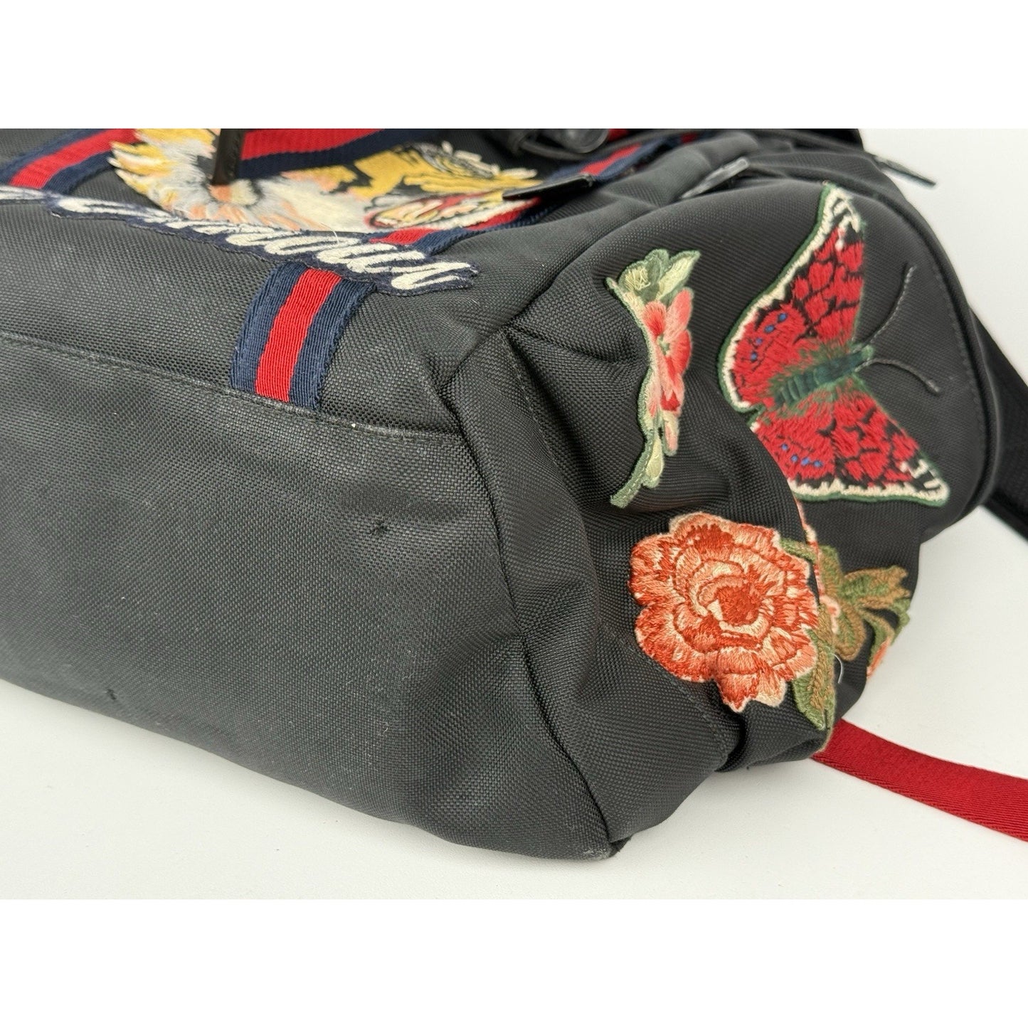 Gucci Animalier Tiger Head Embroidered Backpack Black Floral Butterfly