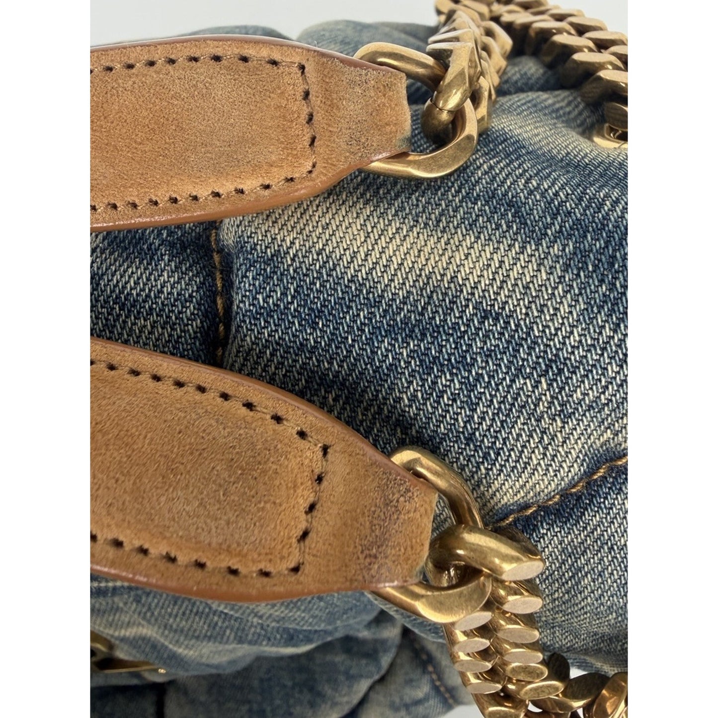 Saint Laurent Loulou Puffer Shoulder Bag Medium in Quilted Blue Denim C-9