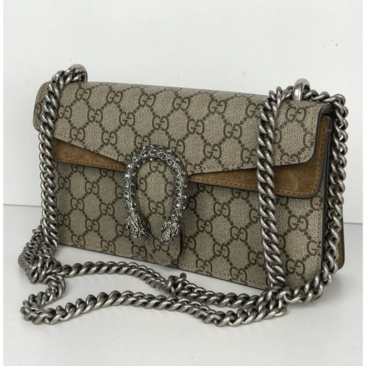 Gucci Dionysus Shoulder Bag Small in Beige GG Supreme Canvas and Suede S07