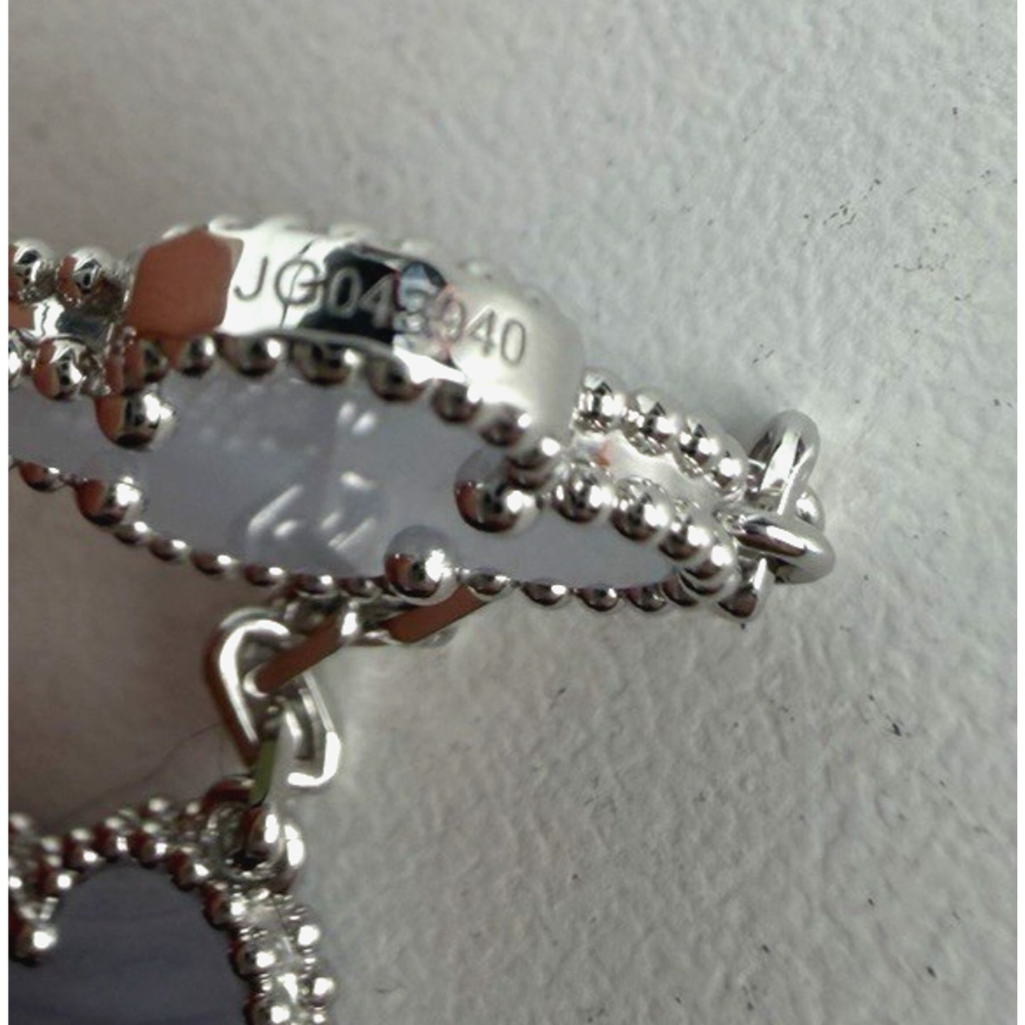 Van Cleef & Arpels Vintage Alhambra 5-Motif Bracelet 18k White Gold Chalcedony