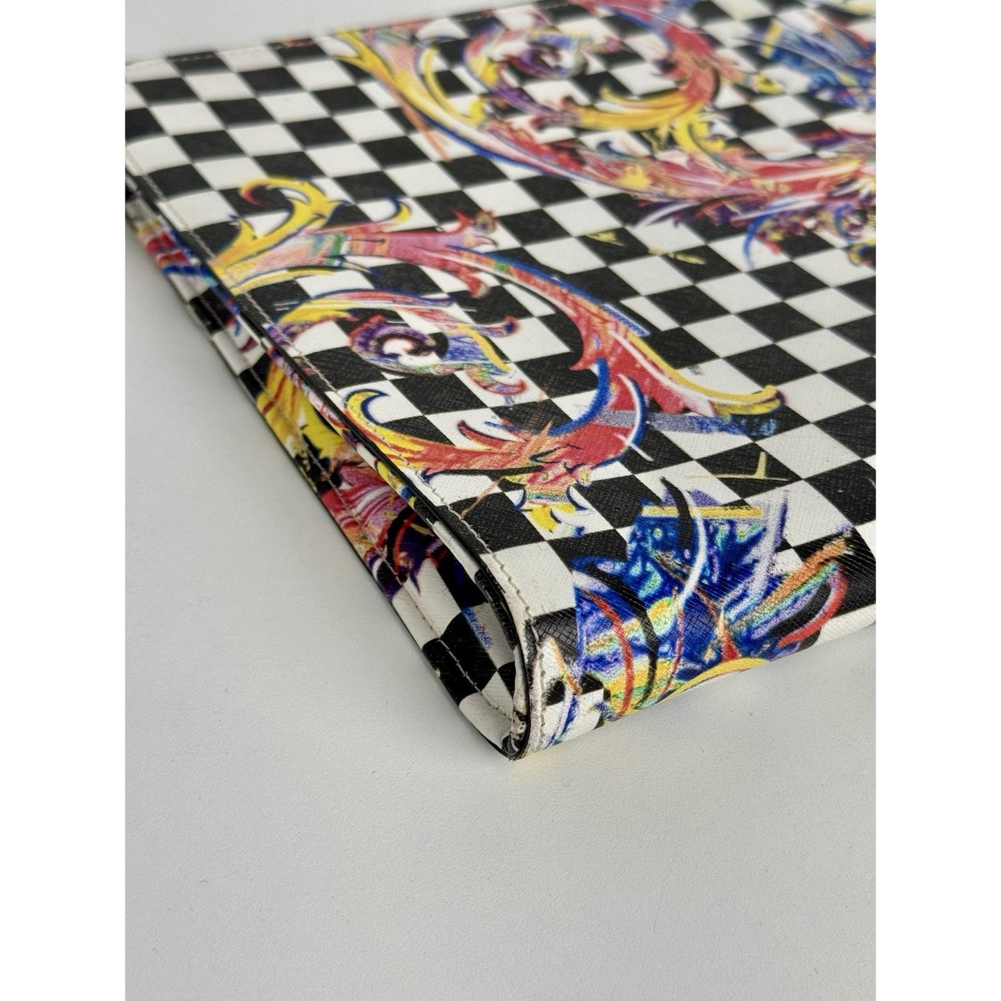 Versace Multicolour Checkerboard Pattern Leather Handbag Silver Hardware