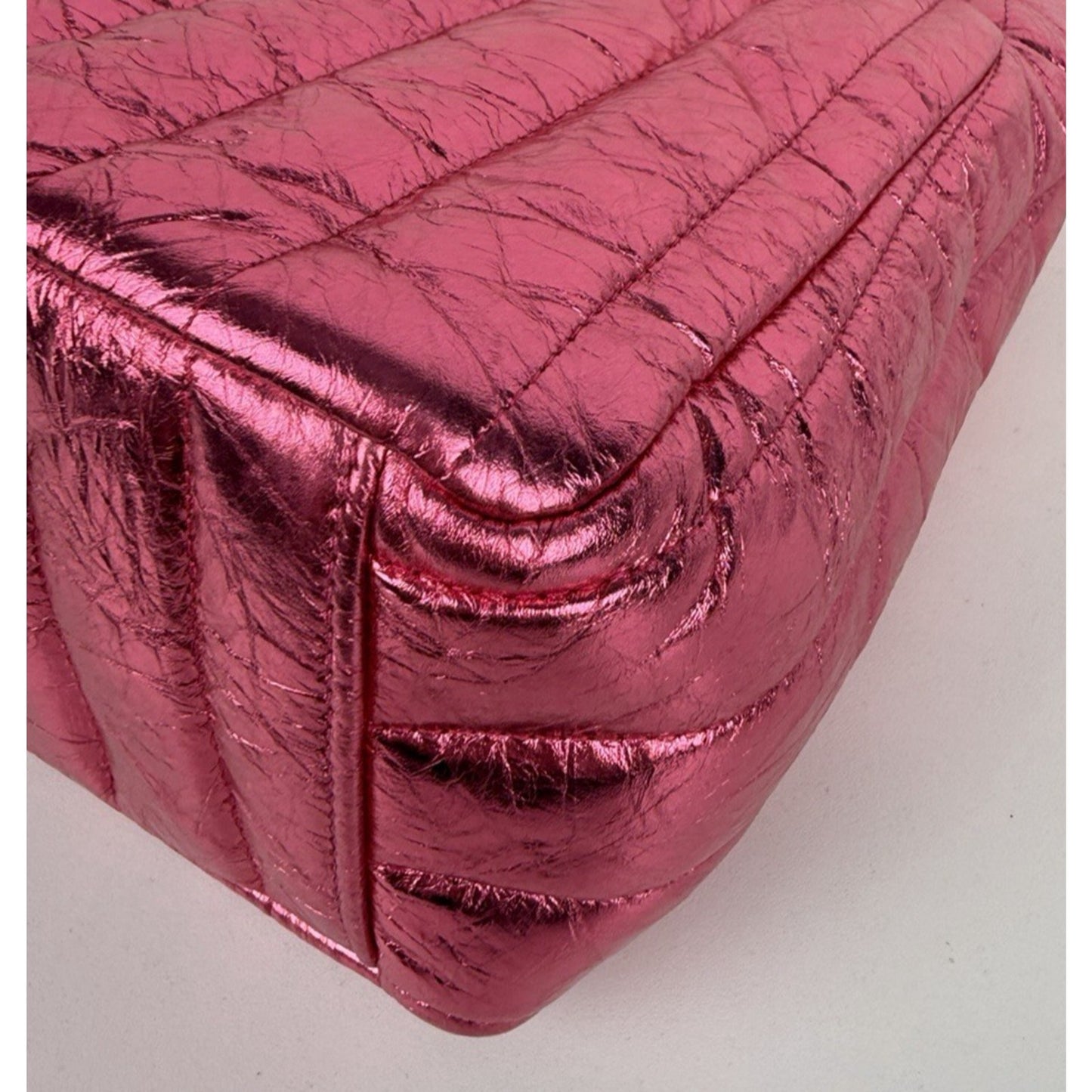 Balenciaga Monaco Small Sling Bag in Metallized Quilted Pink Calfskin E6