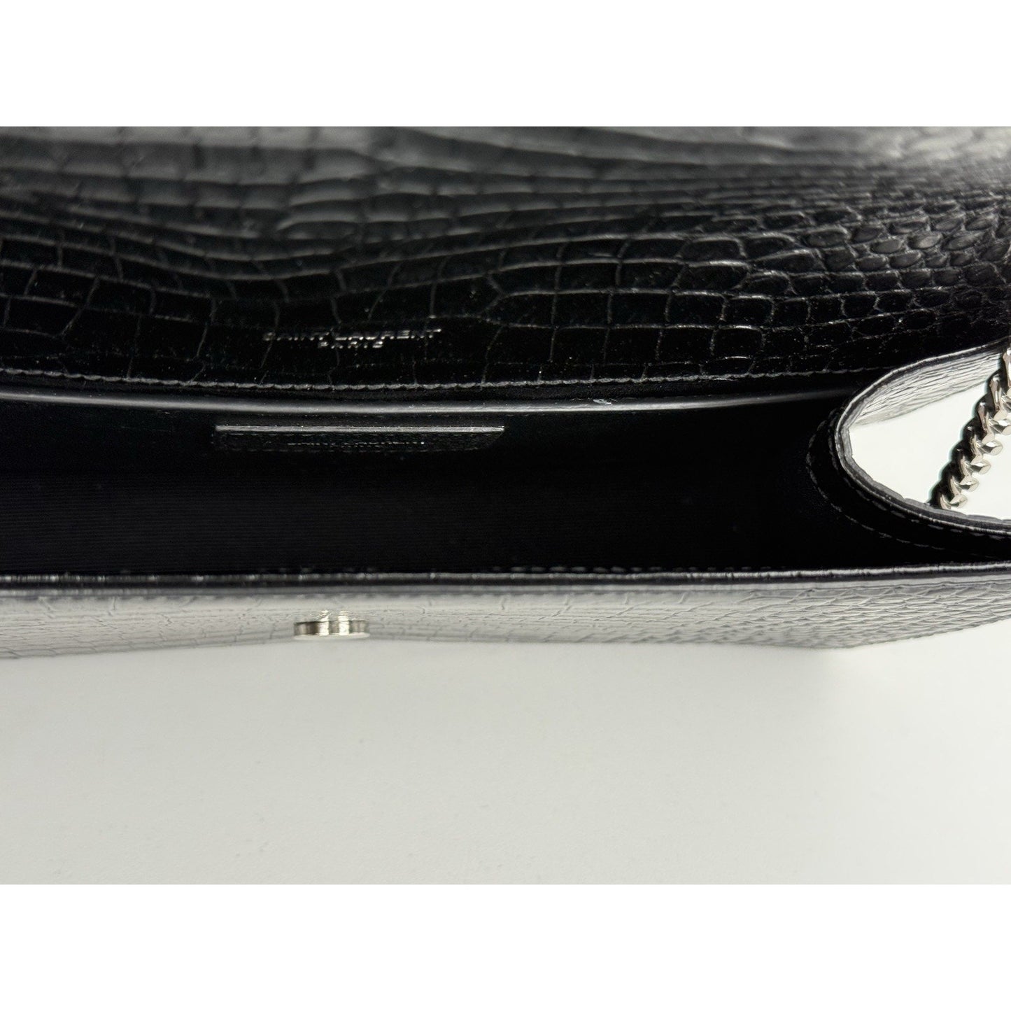 Saint Laurent Kate Tassel Croc-Embossed Leather Shoulder Bag in Black