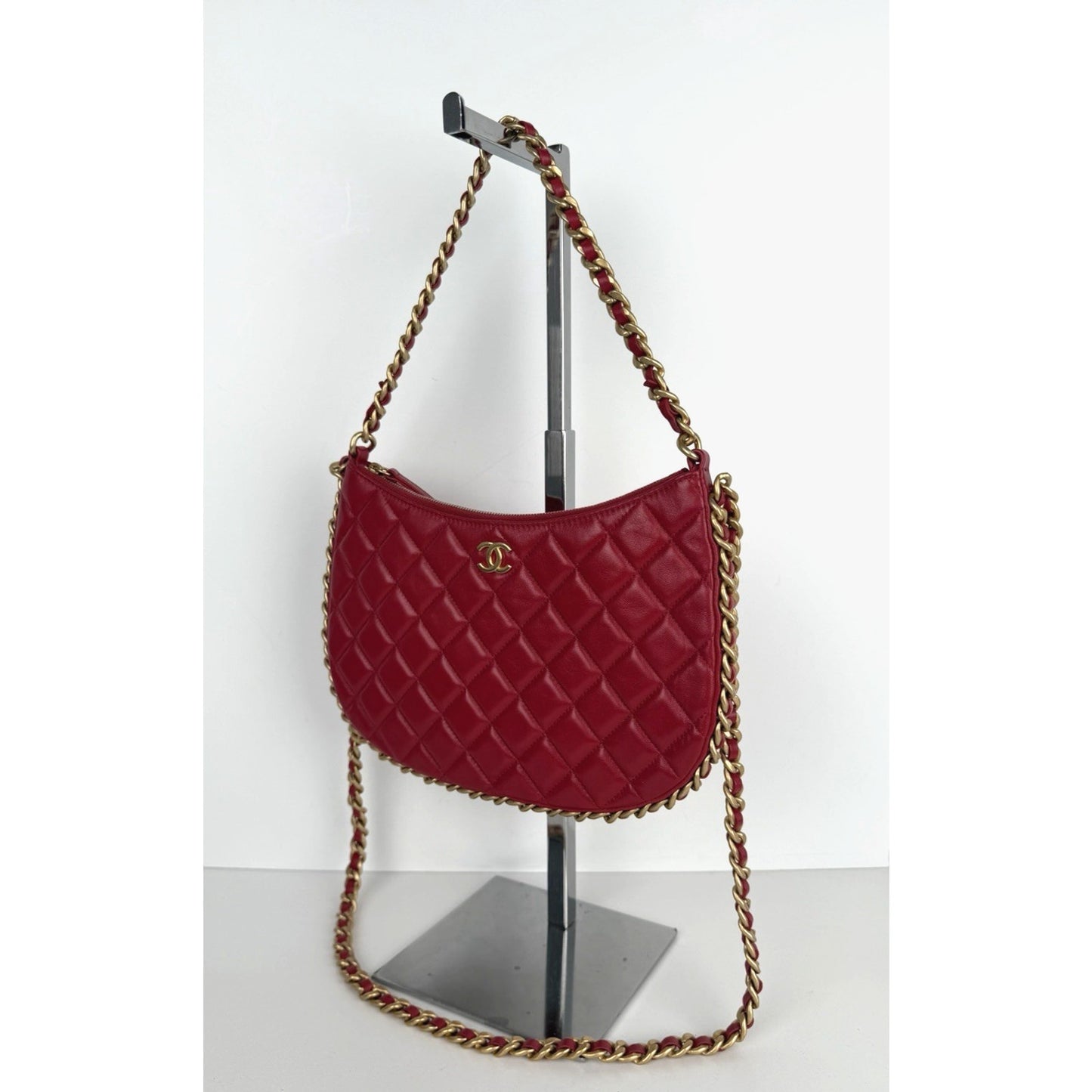 Chanel Hobo Bag Chain Around Large in Red Quilted Lambskin Leather NFC B2