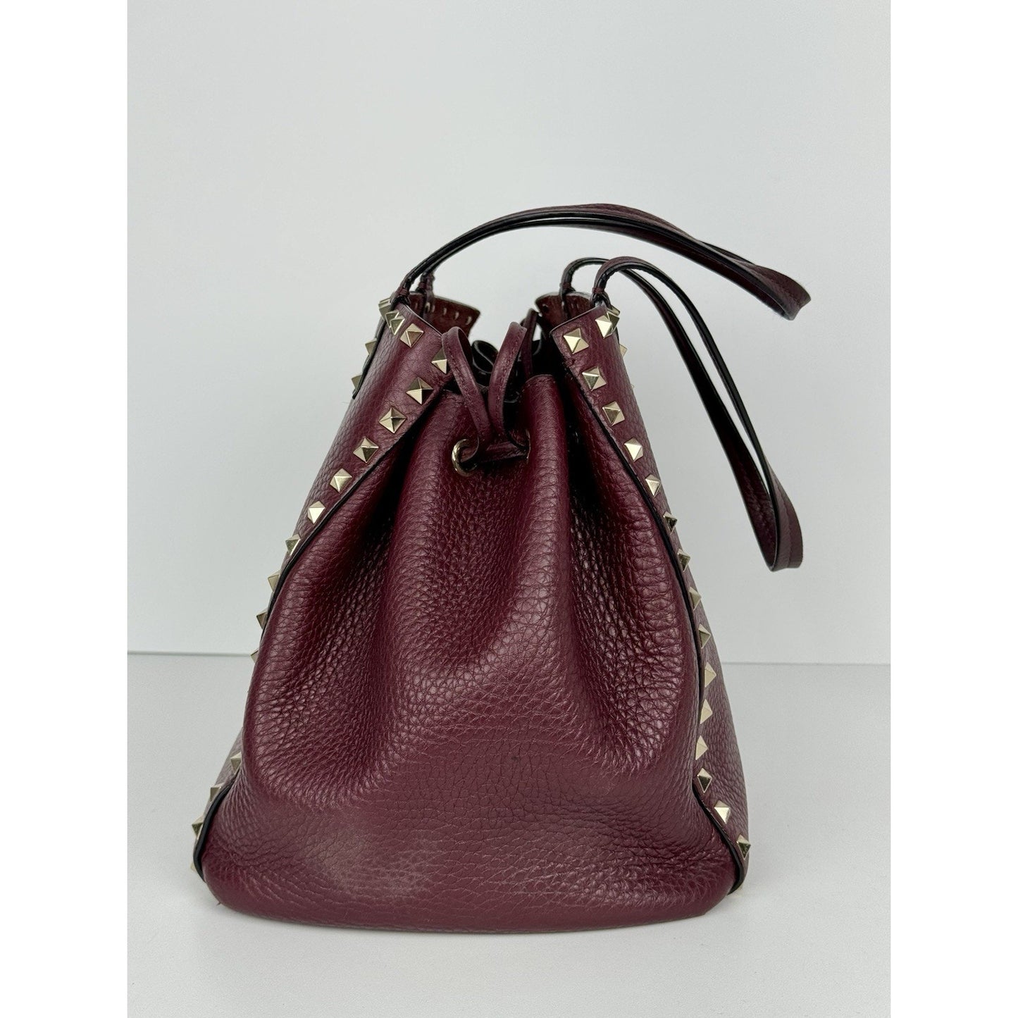 Valentino Garavani Rockstud Tote Bag Burgundy Leather Gold Hardware