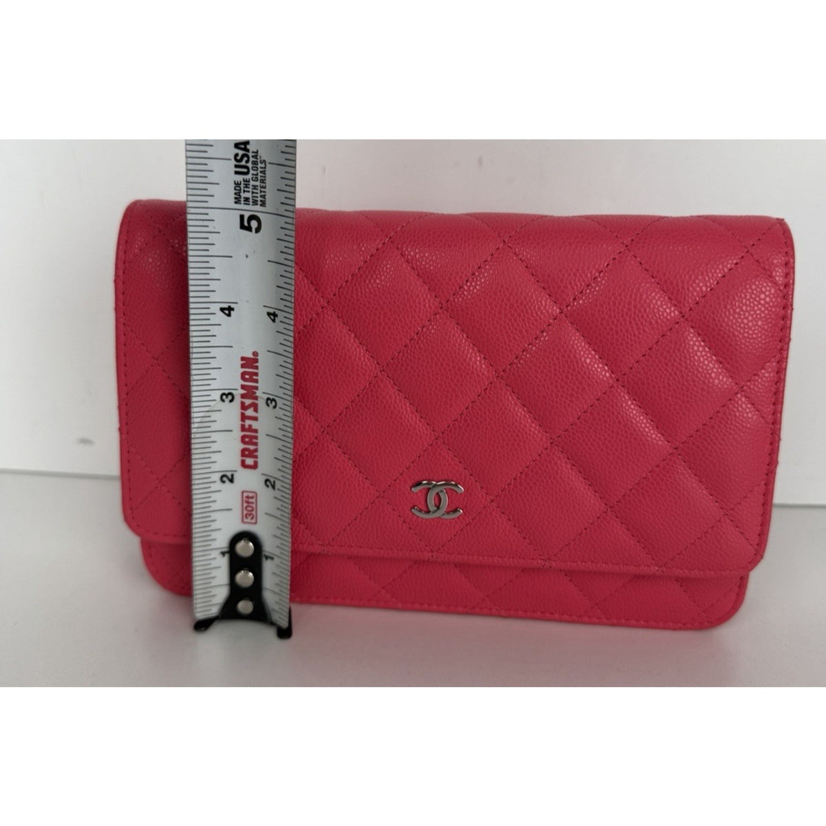 Chanel Classic Wallet on Chain (WOC) Bag in Pink Quilted Caviar Leather 2022 D-5