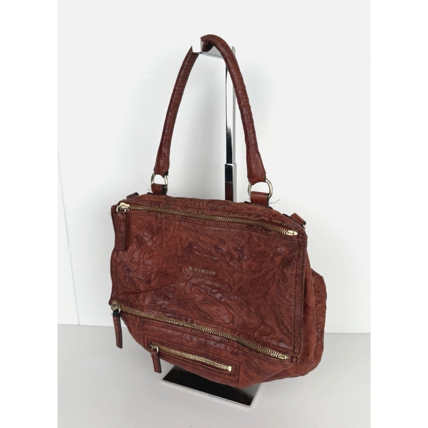 Givenchy Pandora Shoulder Bag Medium in Brick Wrinkled Sheepskin Leather S-08
