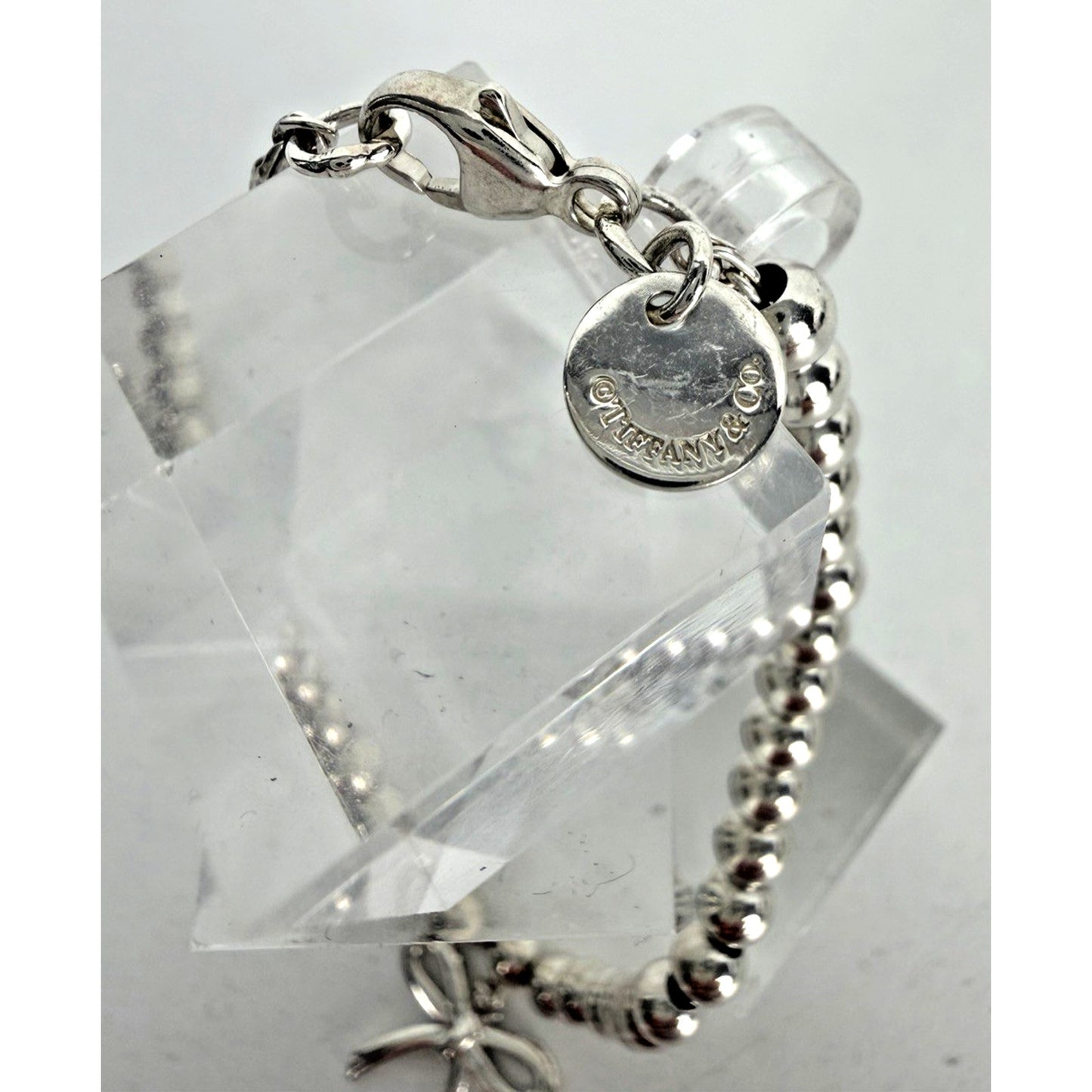 Tiffany & Co. Sterling Silver Bow Charm Beaded Bracelet