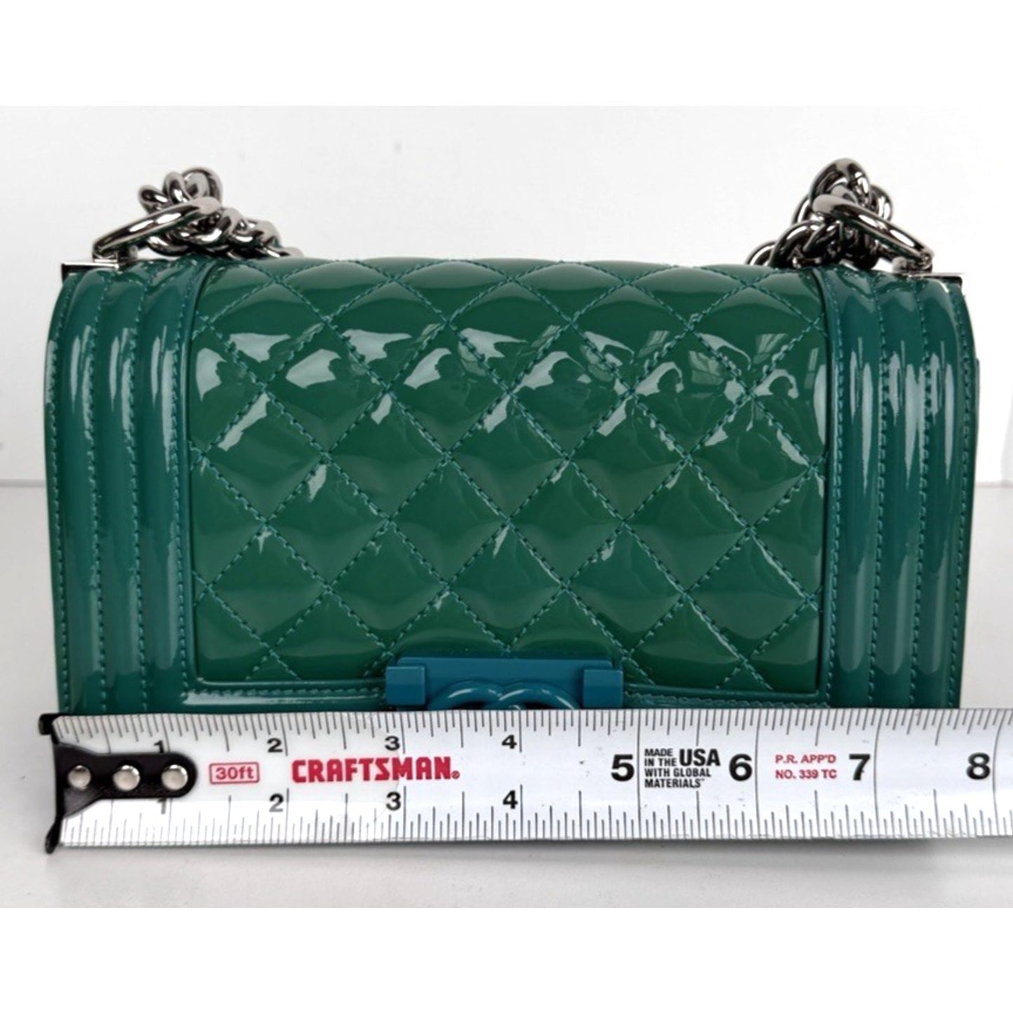 Chanel Boy Small Bag Crafted From Glossy Quilted Green Calfskin Leather 2015 E-3