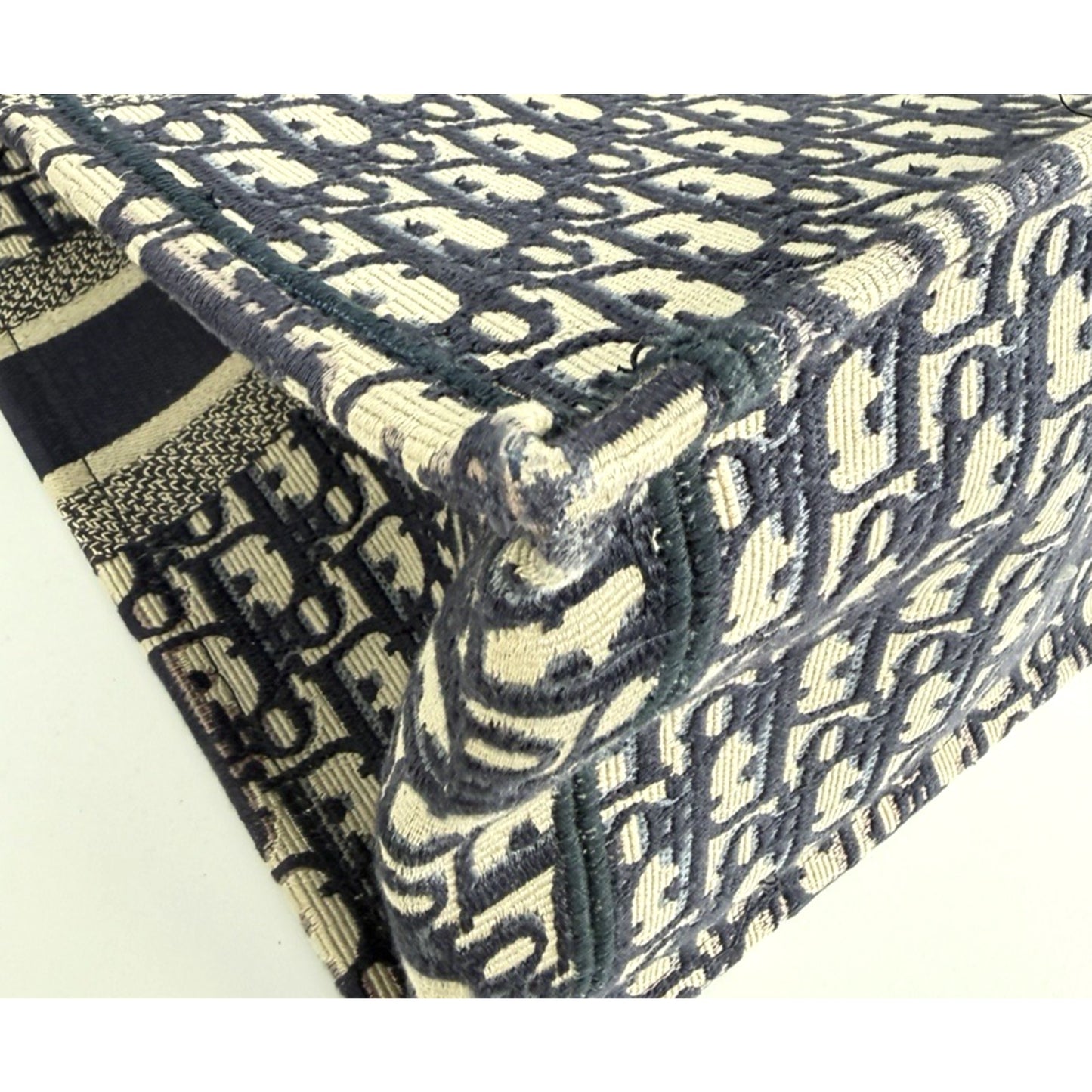 Christian Dior Oblique Book Tote Large Bag in Blue Beige Embroidered Canvas D9