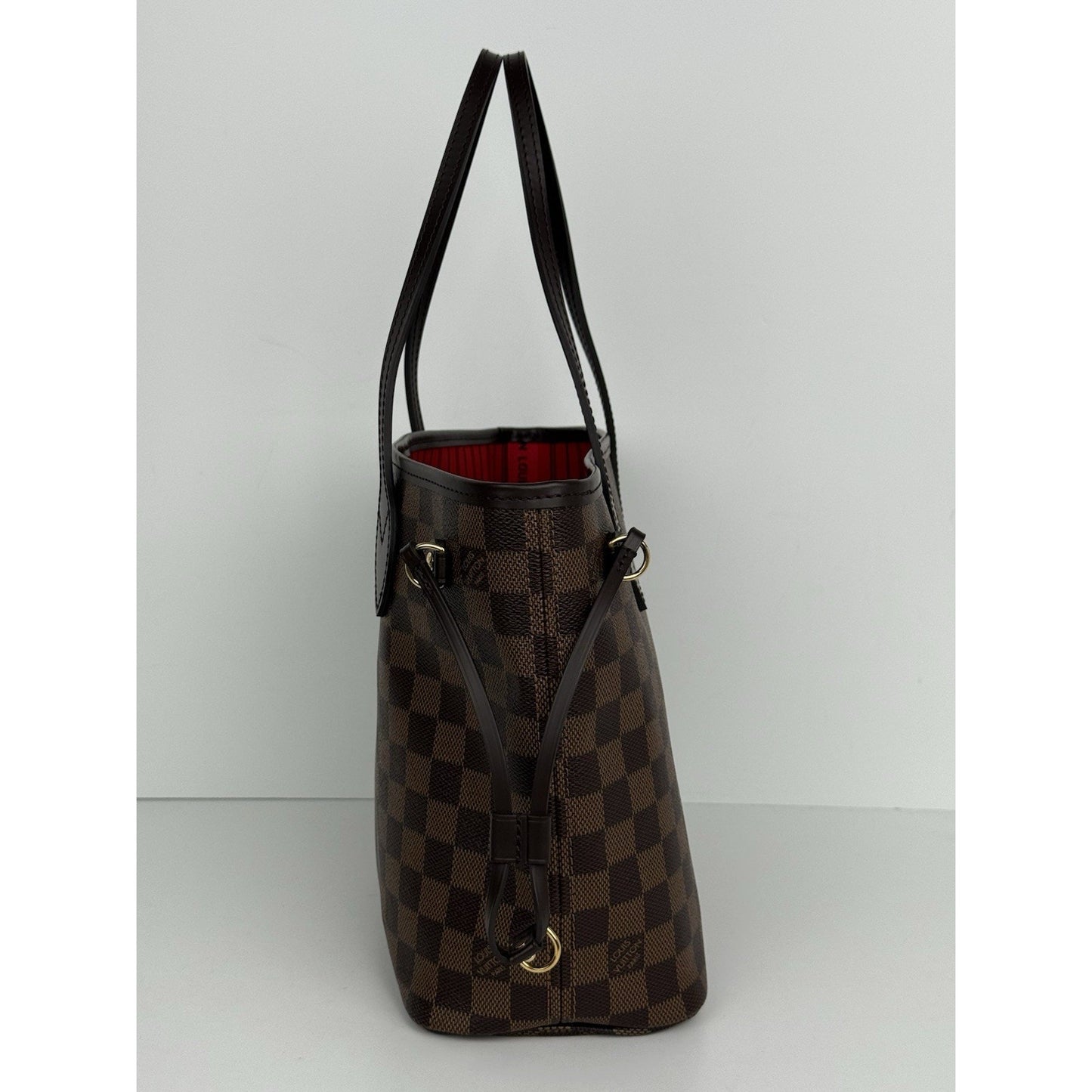 Louis Vuitton Neverfull PM Damier Ebene Canvas Tote Brown with Gold Hardware