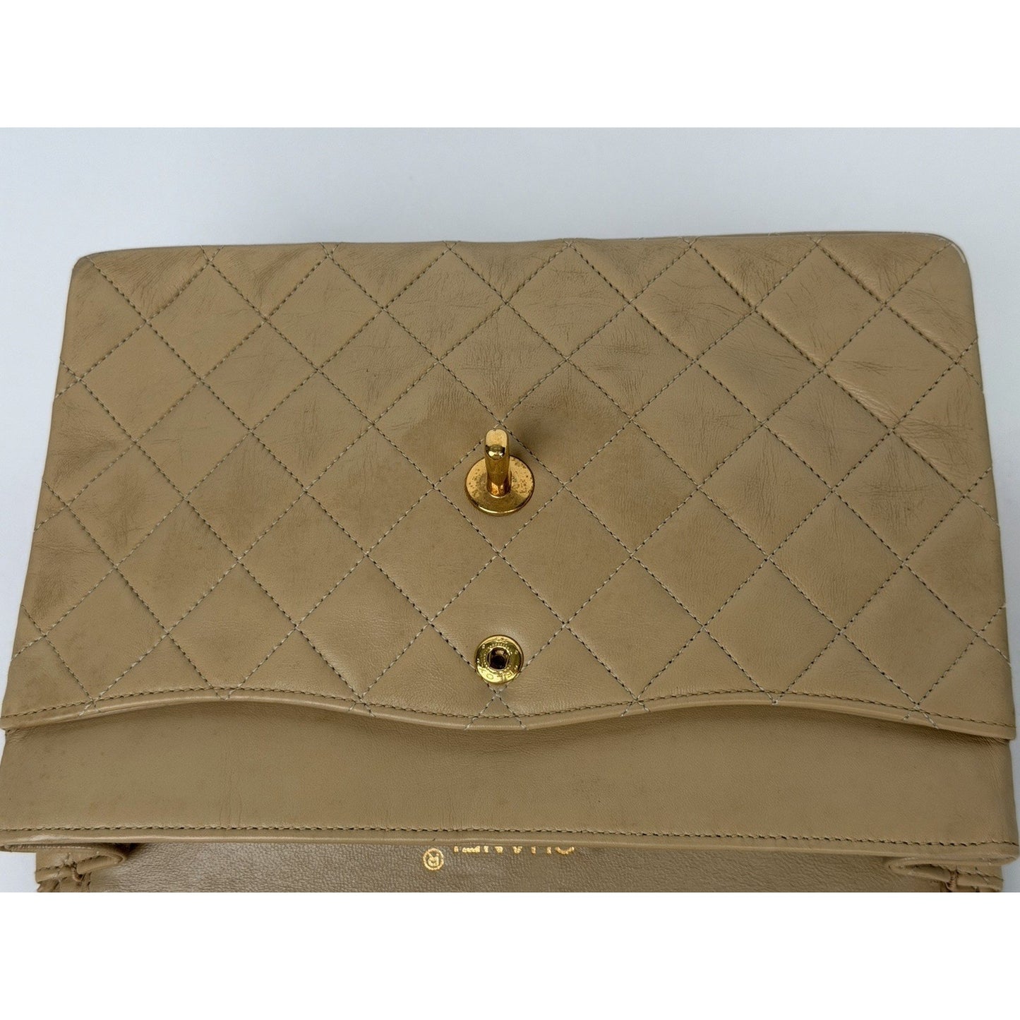 Chanel Vintage Medium Classic Flap Bag in Beige Lambskin Leather 1989-1991 F3
