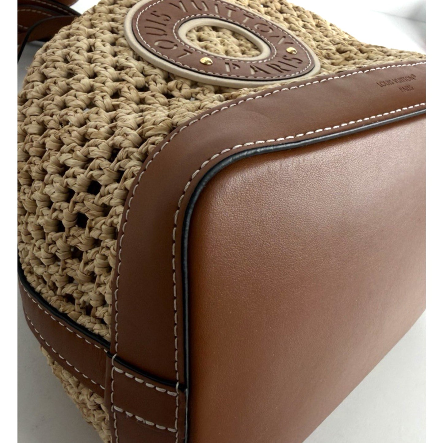 Louis Vuitton Noe BB Bag in Natural Woven Raffia with Leather Trim E-8