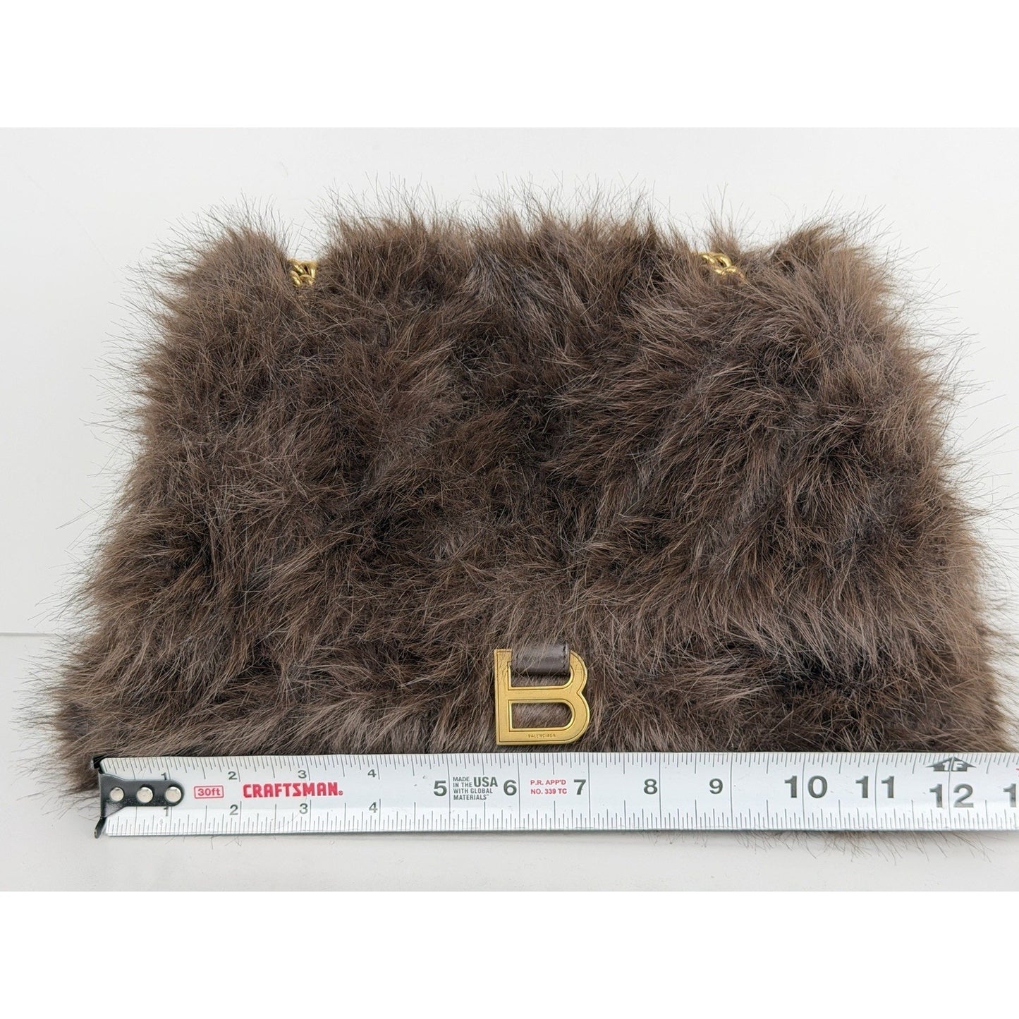 Balenciaga Crush Chain Bag Medium in Brown Faux Fur E2