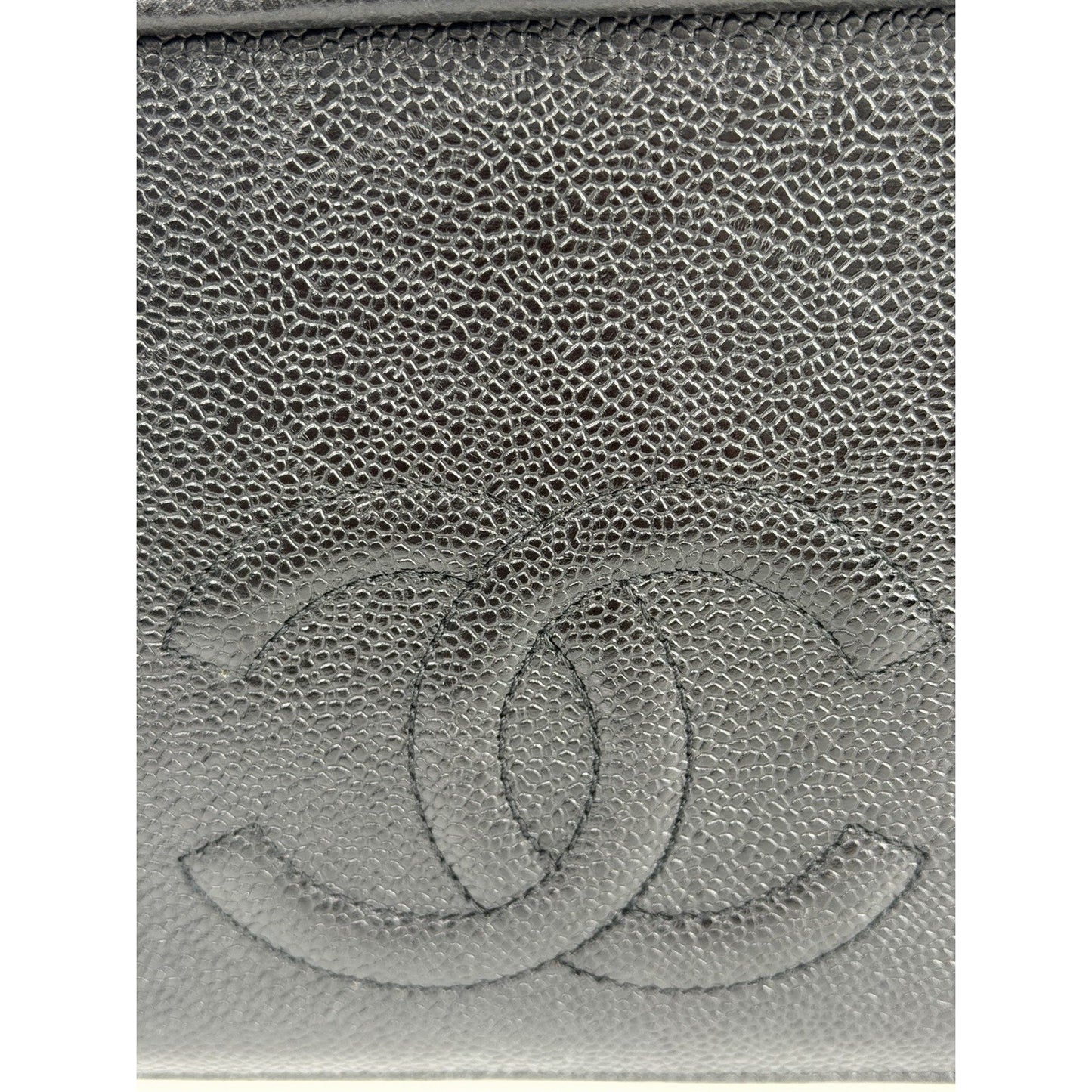 Chanel Vintage Vanity Case Cosmetic Bag Black Caviar Leather (1991-1994)