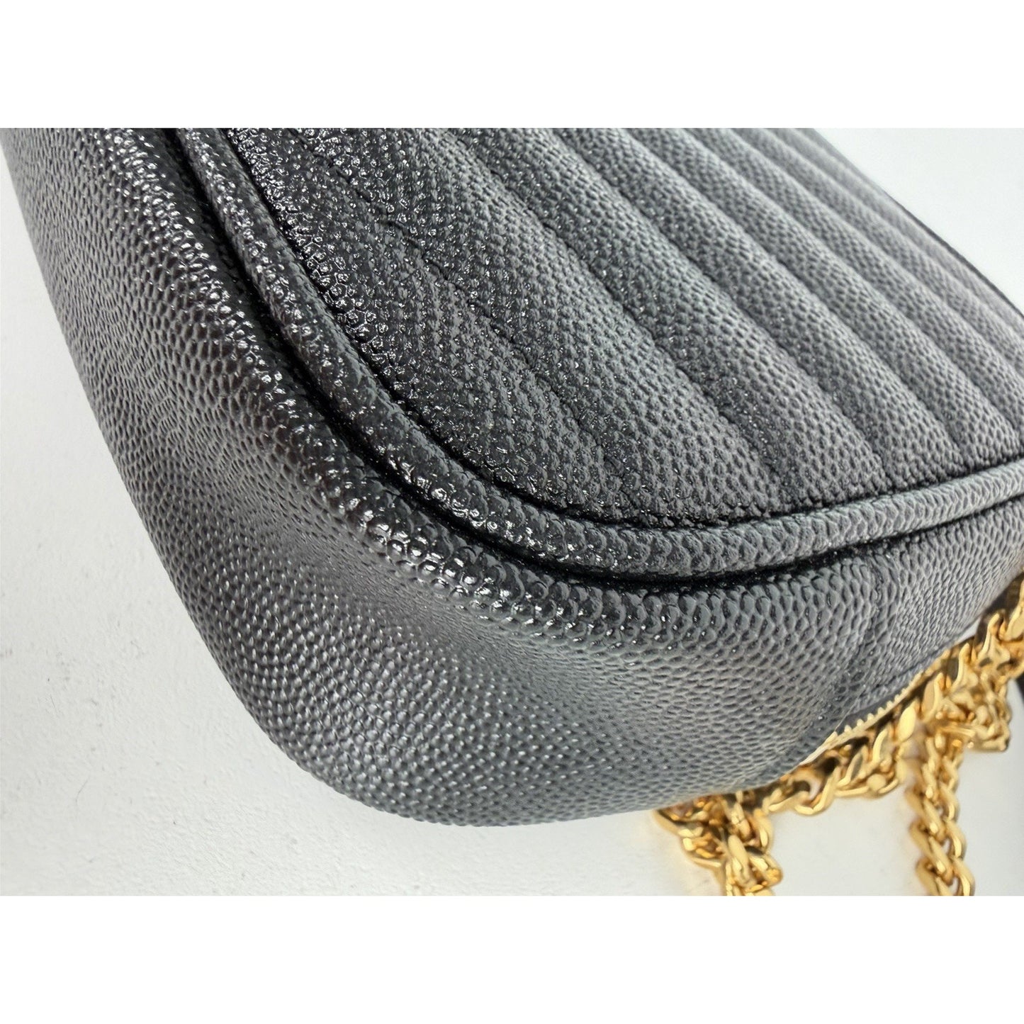 Saint Laurent Lou Camera Bag Mini in Black Quilted Grain De Poudre Leather S-01