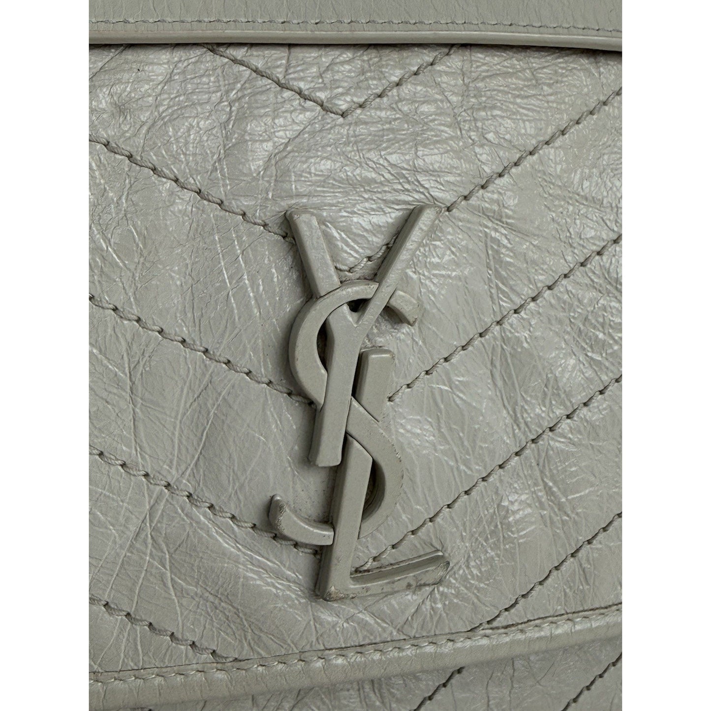 Saint Laurent Niki Medium Chain Satchel Crinkled Calfskin Matelassé Crema Soft