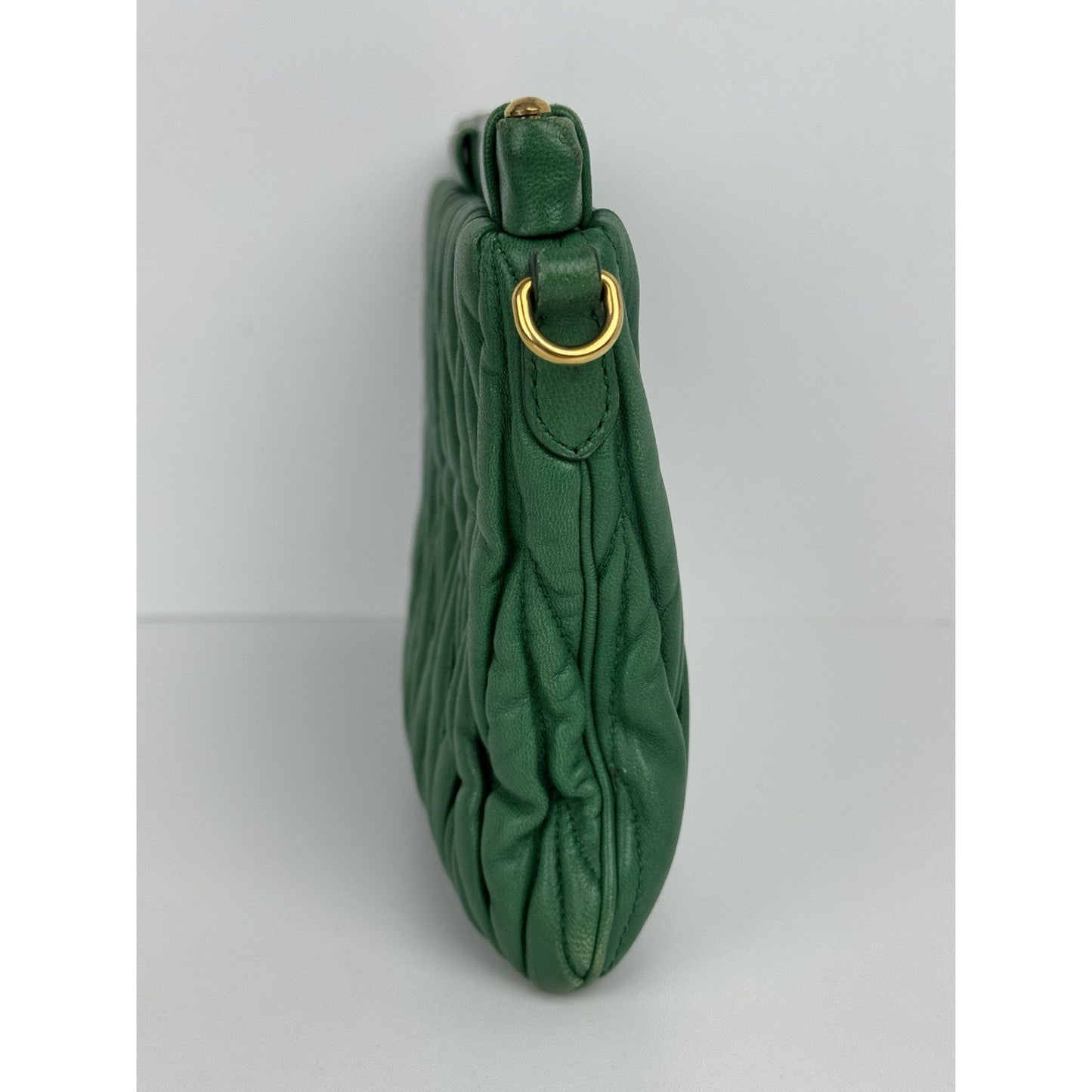 Miu Miu Green Matelasse Leather Clutch Bag Gold Hardware