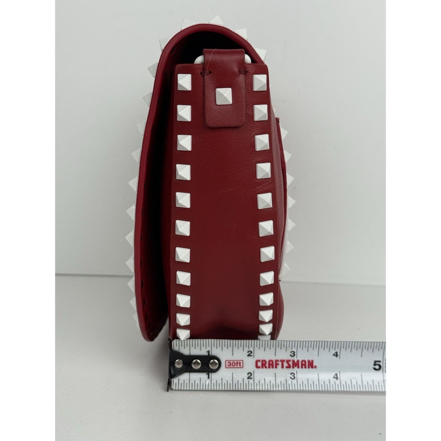 VALENTINO Red White Leather Rockstud Saddle Crossbody Bag