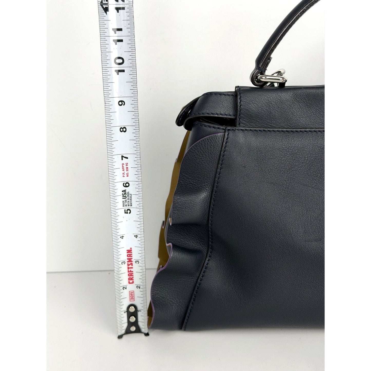 Fendi Ruffle Peekaboo By The Way Tote Bag Regular in Navy Blue Leather S-18