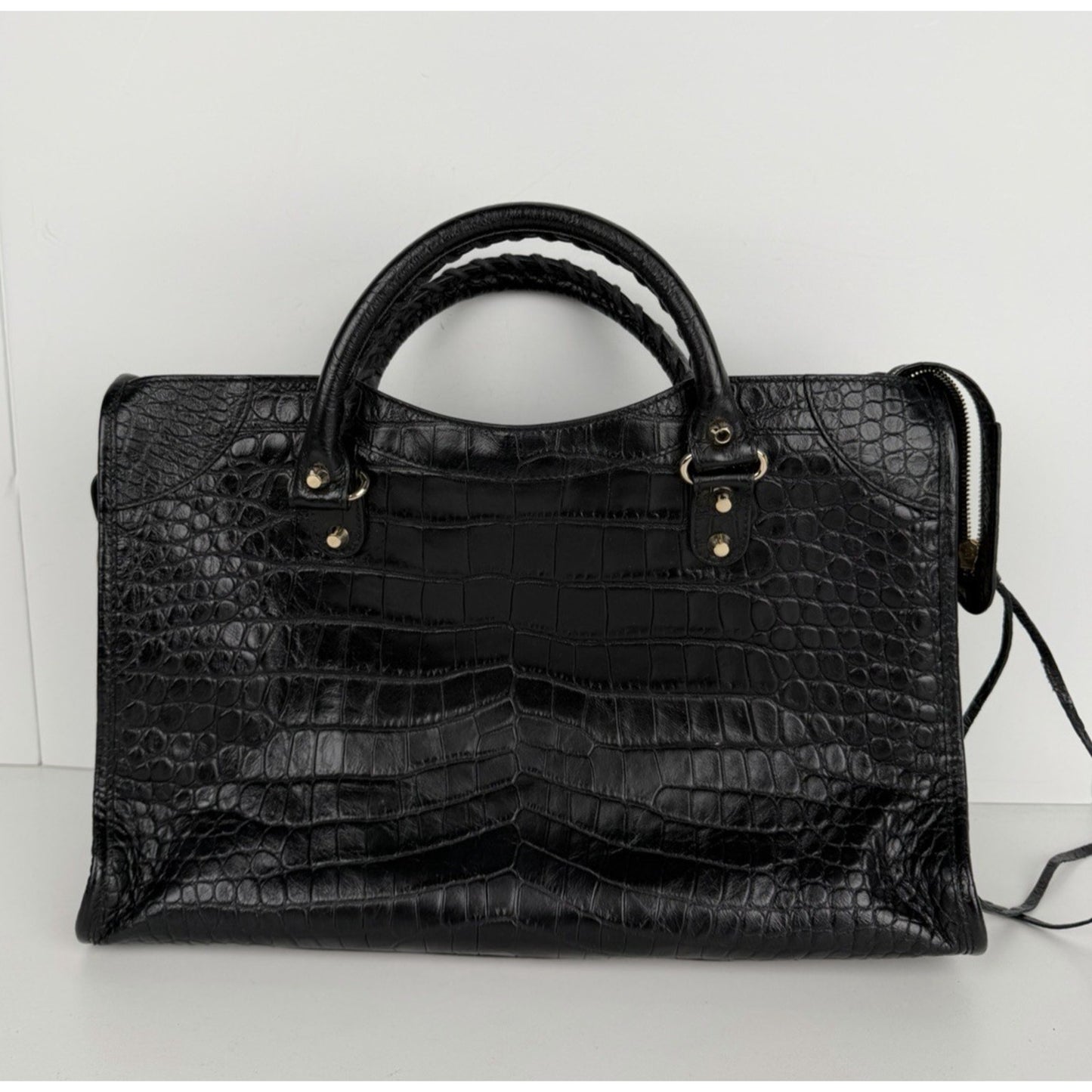 Balenciaga Le City Bag Medium in Black Crocodile-Embossed Leather C-7