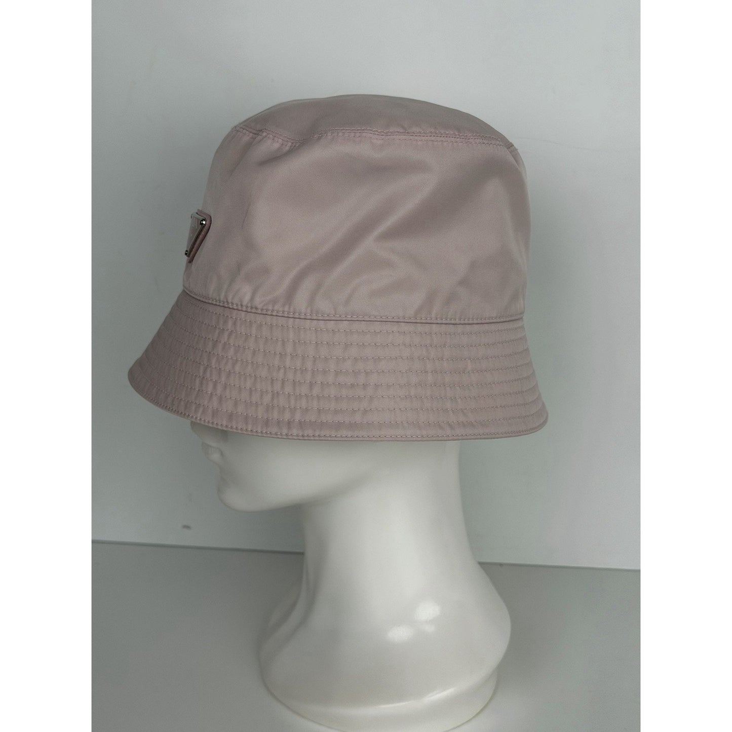 Prada Re-Nylon Bucket Hat L Pink & Metal Triangle Logo K3