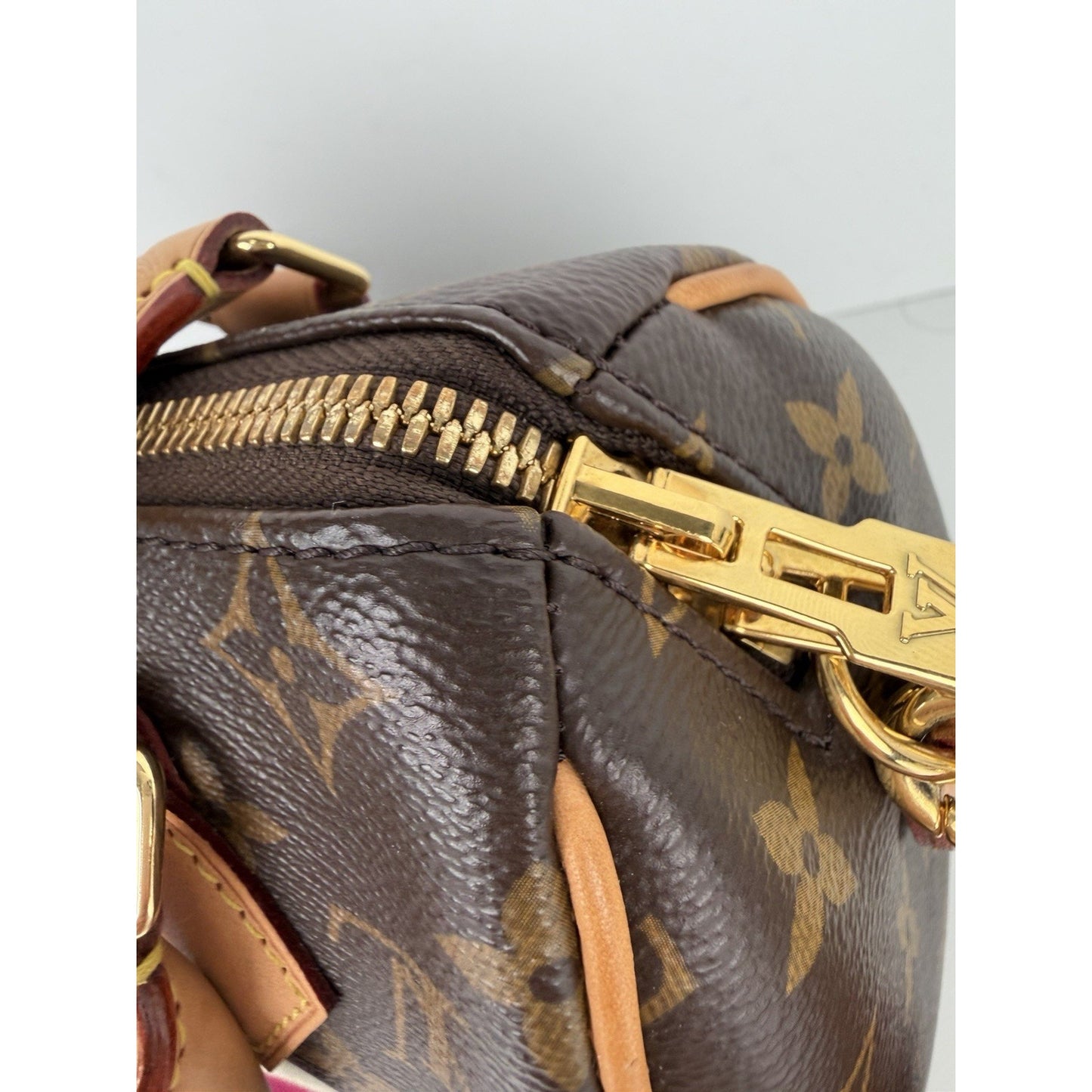 Louis Vuitton Speedy 20 HandBag Bandouliere Monogram Canvas & Pink Strap NFC E1