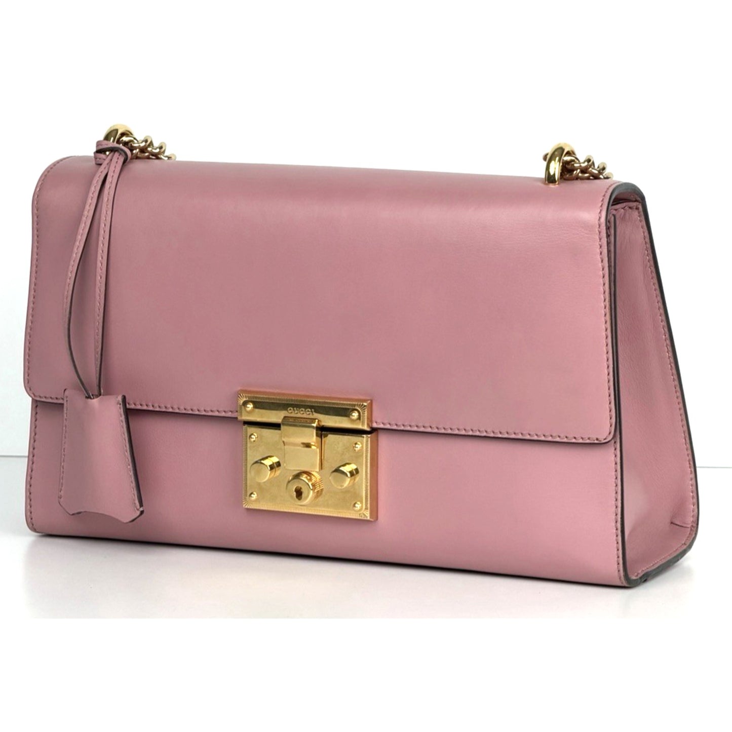 Gucci Padlock Shoulder Bag Medium Pink Calfskin Leather Gold-Tone Hardware S03