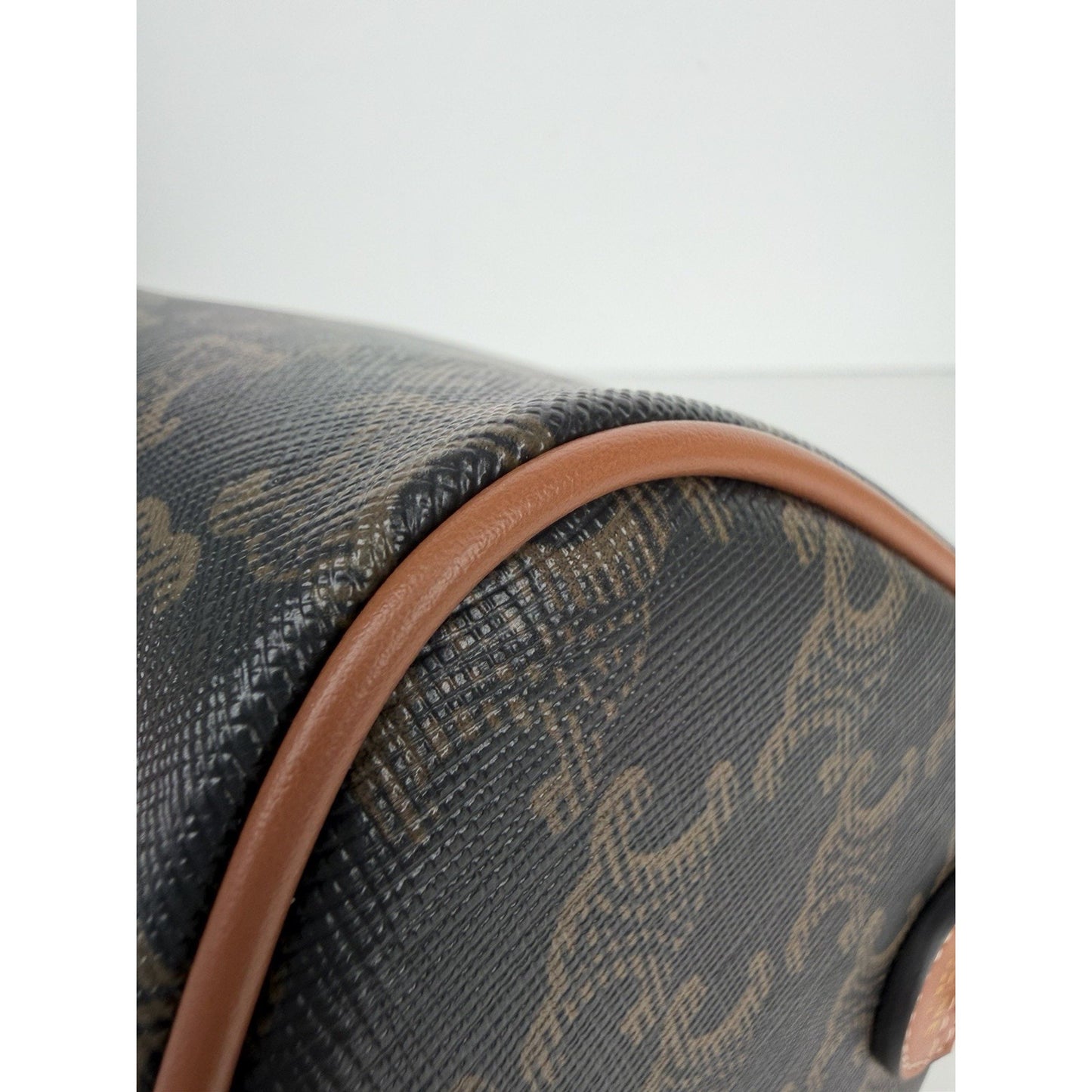 CELINE Small Boston Bag in Triomphe Canvas and Calfskin Leather E4