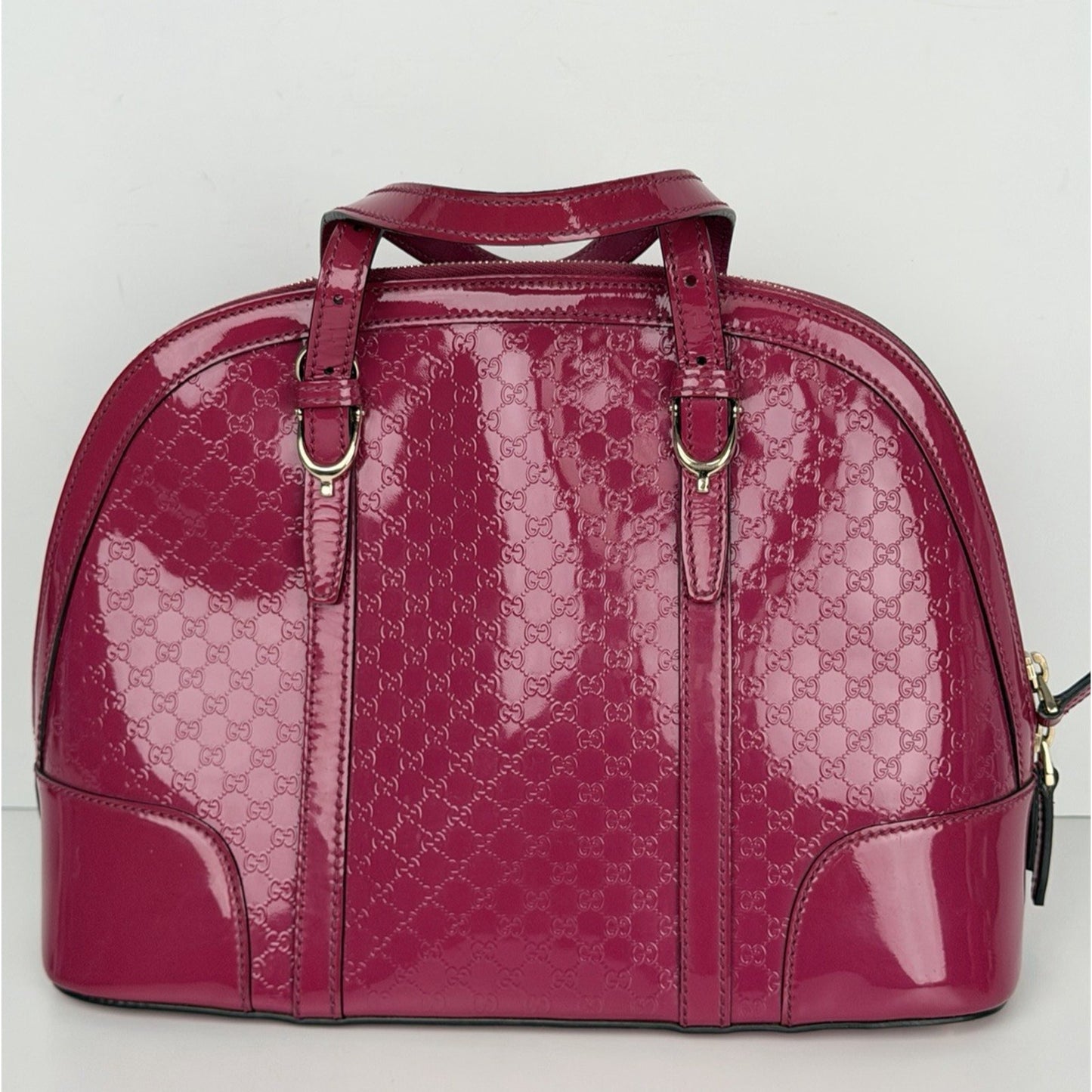 Gucci Microguccissima Nice Dome Top Handle Bag Small Fuchsia Patent Leather S01