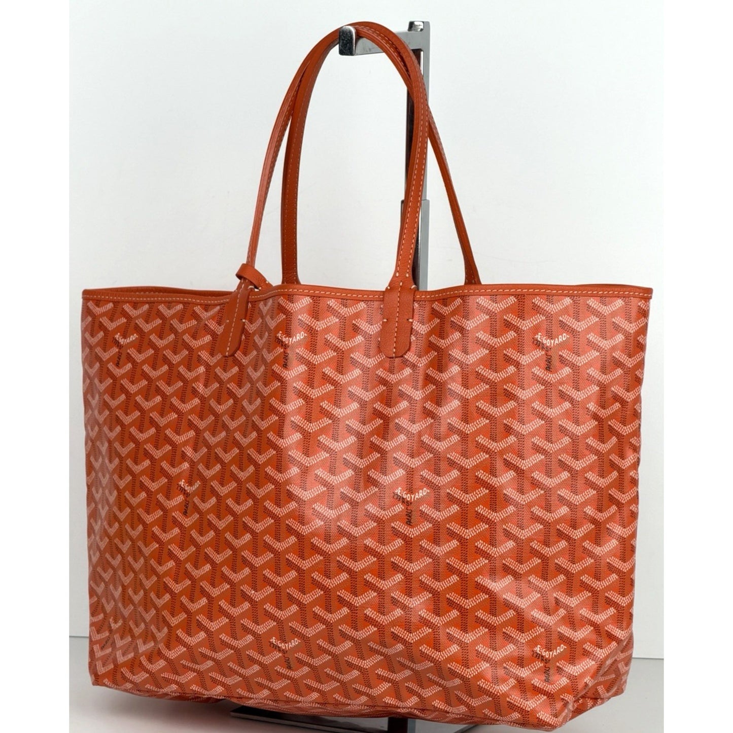 Goyard Saint Louis PM Tote Bag in Orange Goyardine Coated Canvas Leather Trim E5
