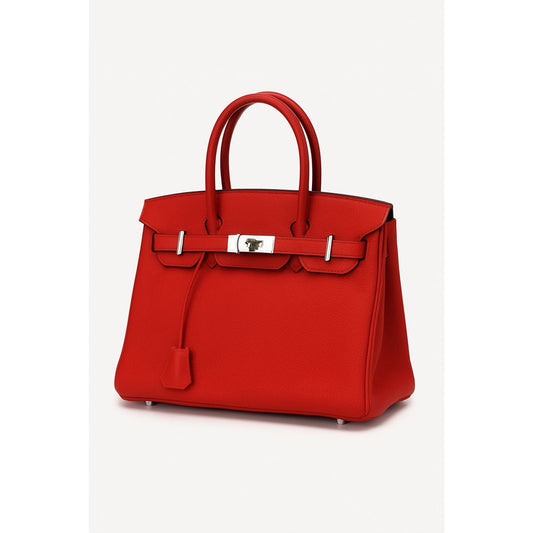 Hermes Birkin 30 Togo Leather Rouge Casaque with Palladium Hardware Bag