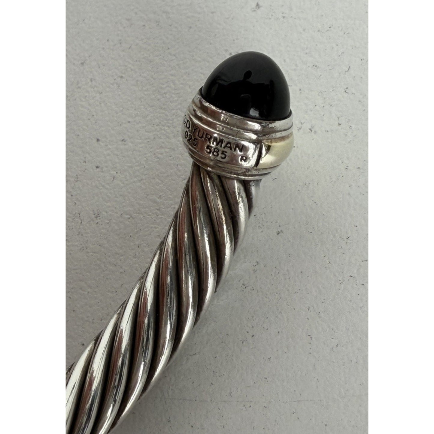 David Yurman Cable Bracelet 7mm Large in Sterling Silver & 14K Yellow Gold Onyx