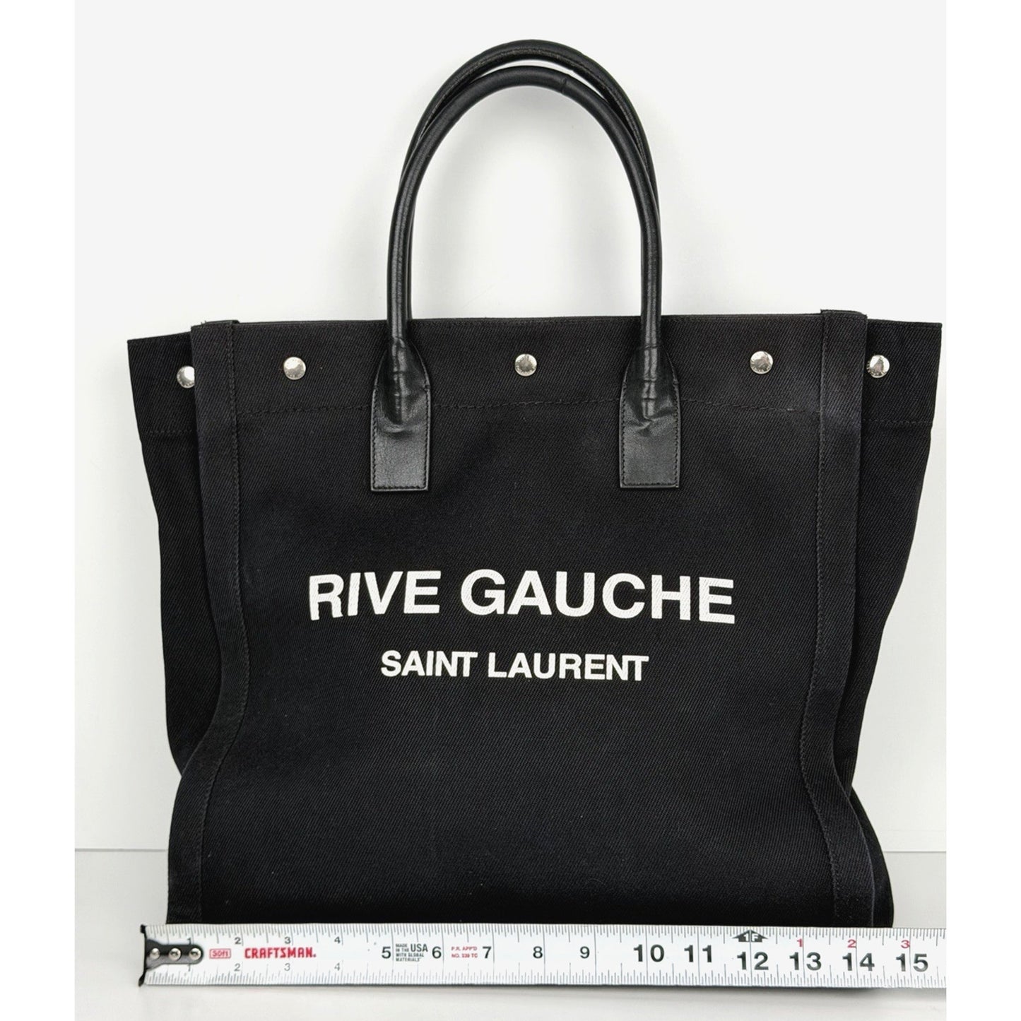Saint Laurent Rive Gauche Tote Bag Small in Black Canvas and Calfskin S11
