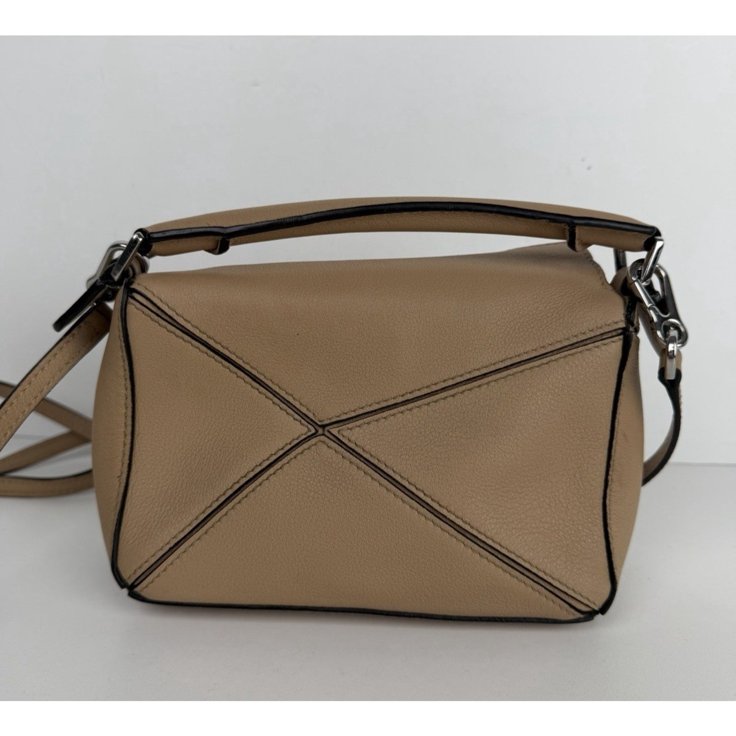 Loewe Puzzle Mini Crossbody Bag in Sand Mink Calfskin Leather C3