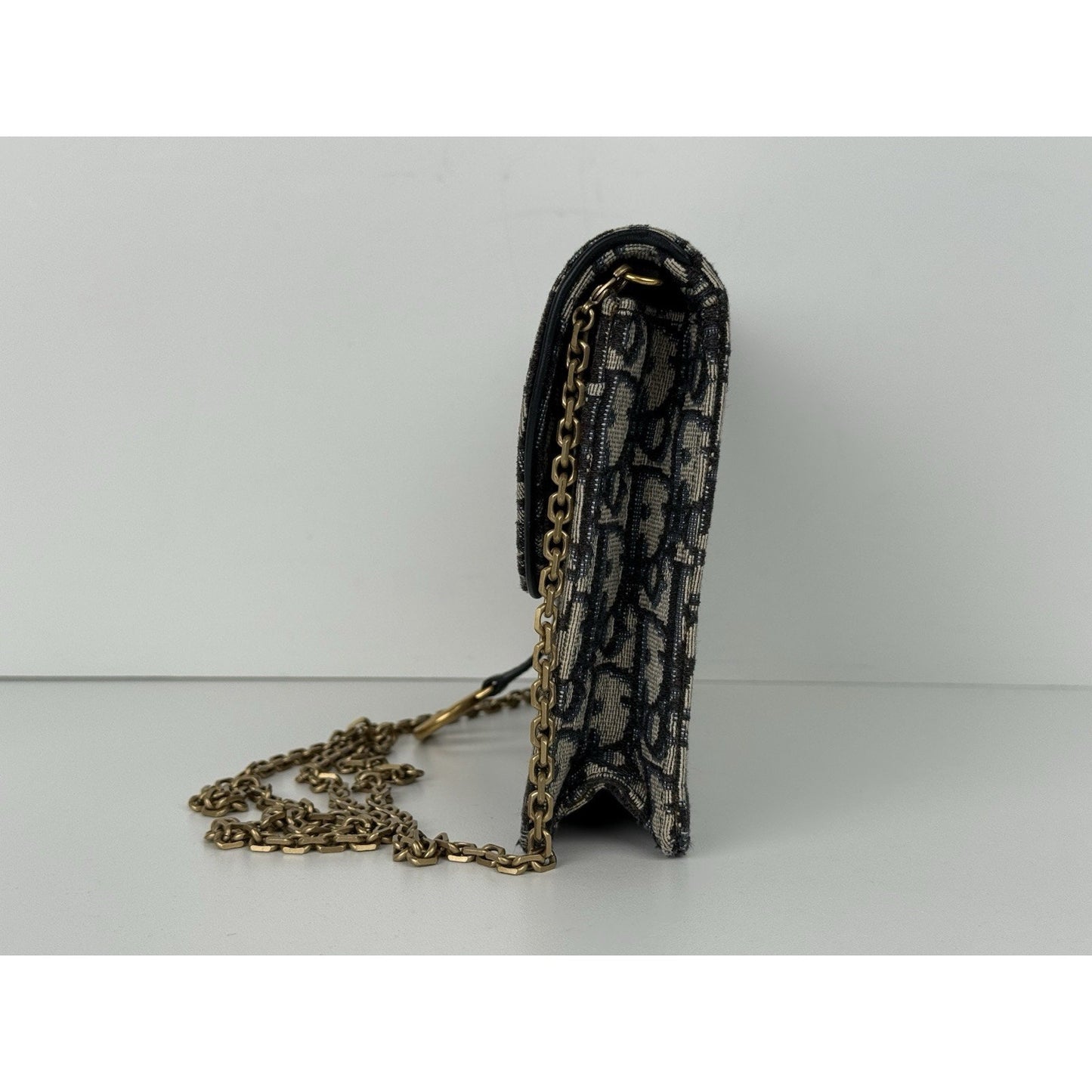 Blue Dior Oblique Jacquard Medium Saddle Pouch with Chain
