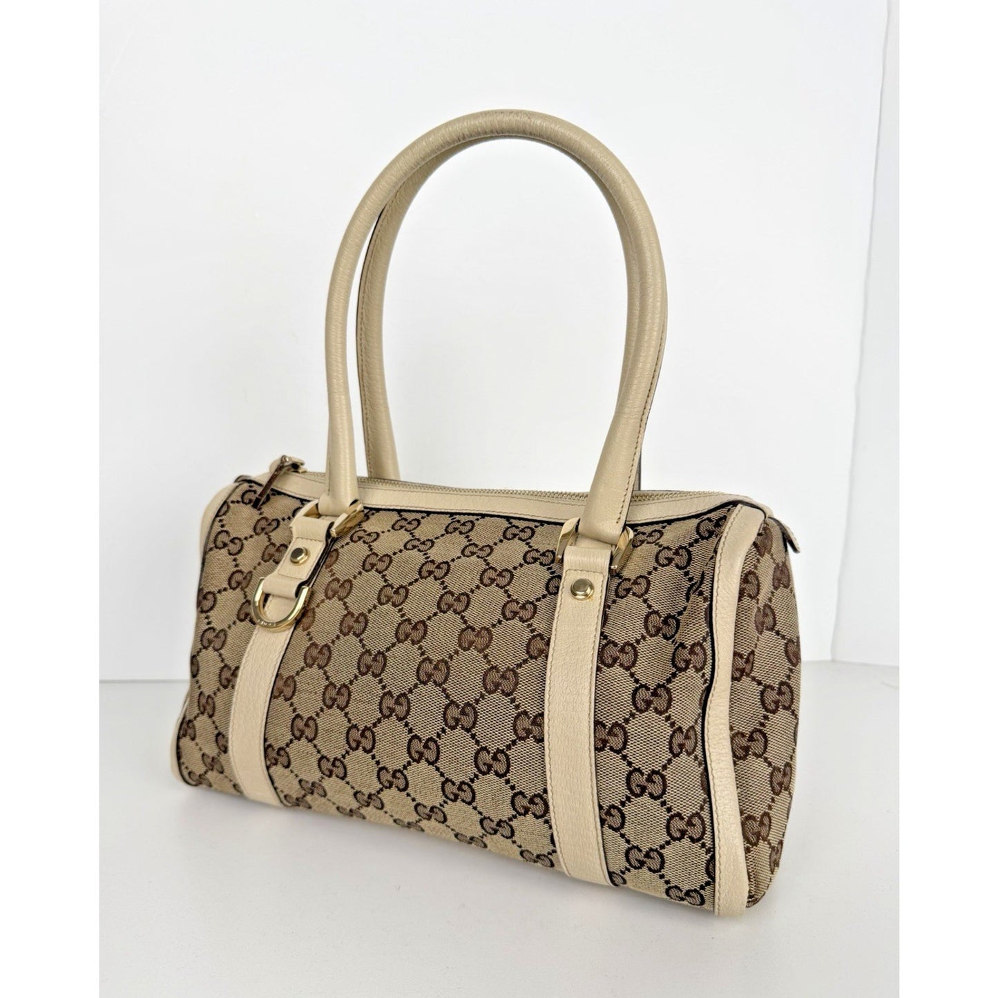 Gucci Abbey Boston Shoulder Bag Small Vintage in Brown GG Monogram Canvas S05